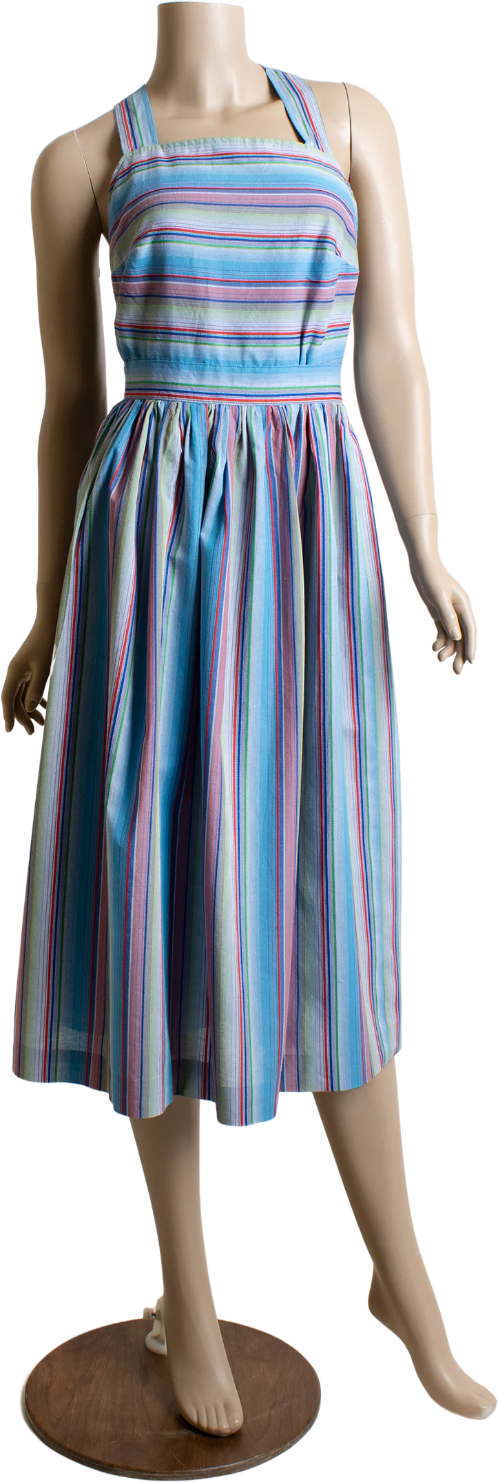 70s/80s Striped Pinafore Open Back Crisscross Strap Dress