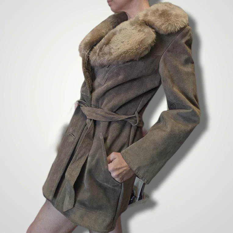 70s/80s Suede And Fur Long Trench Coat By A & F Originals - Image 3