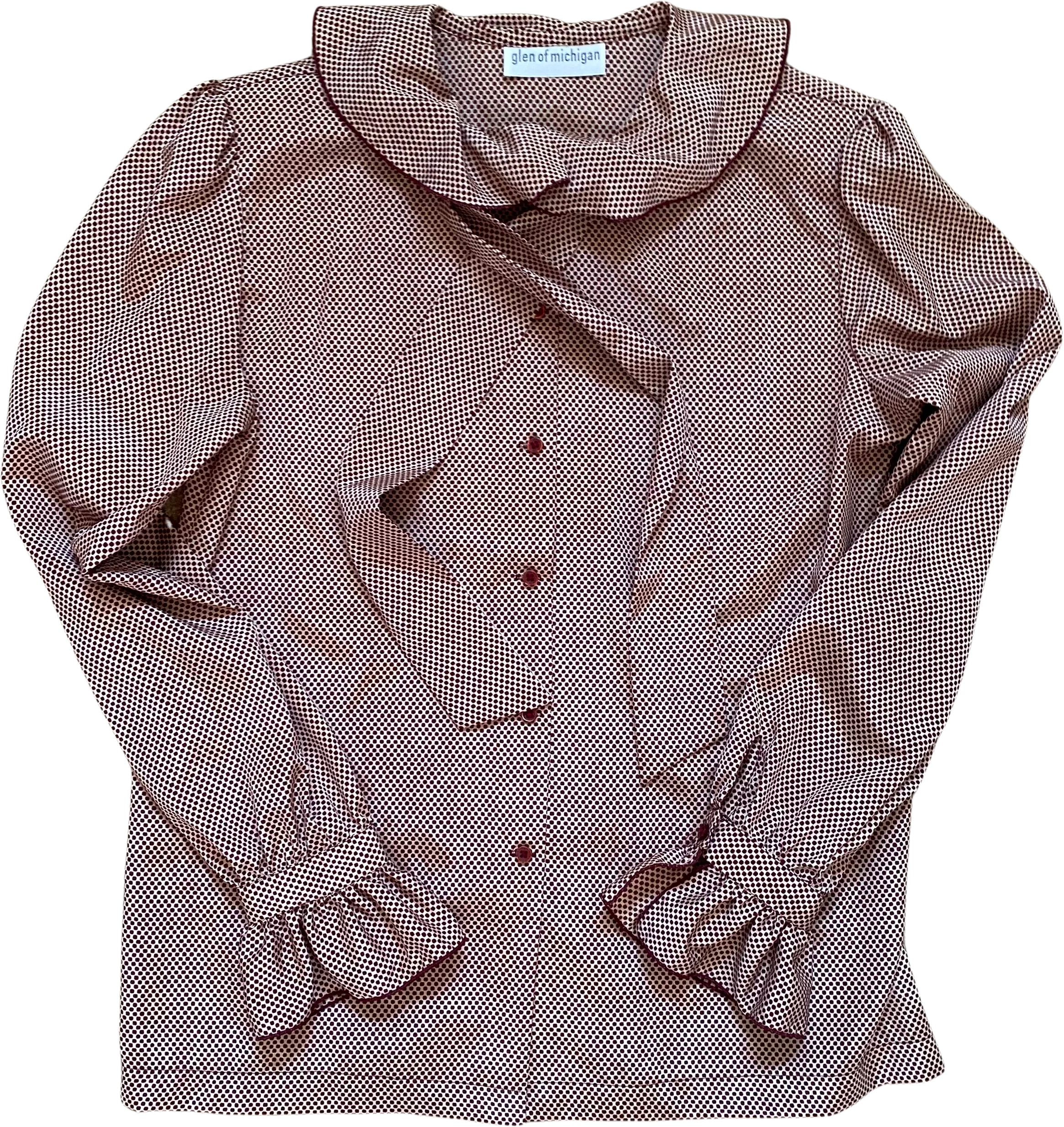70s/80s Tie Collar Blouse With Ruffle Details By Glen of Michigan