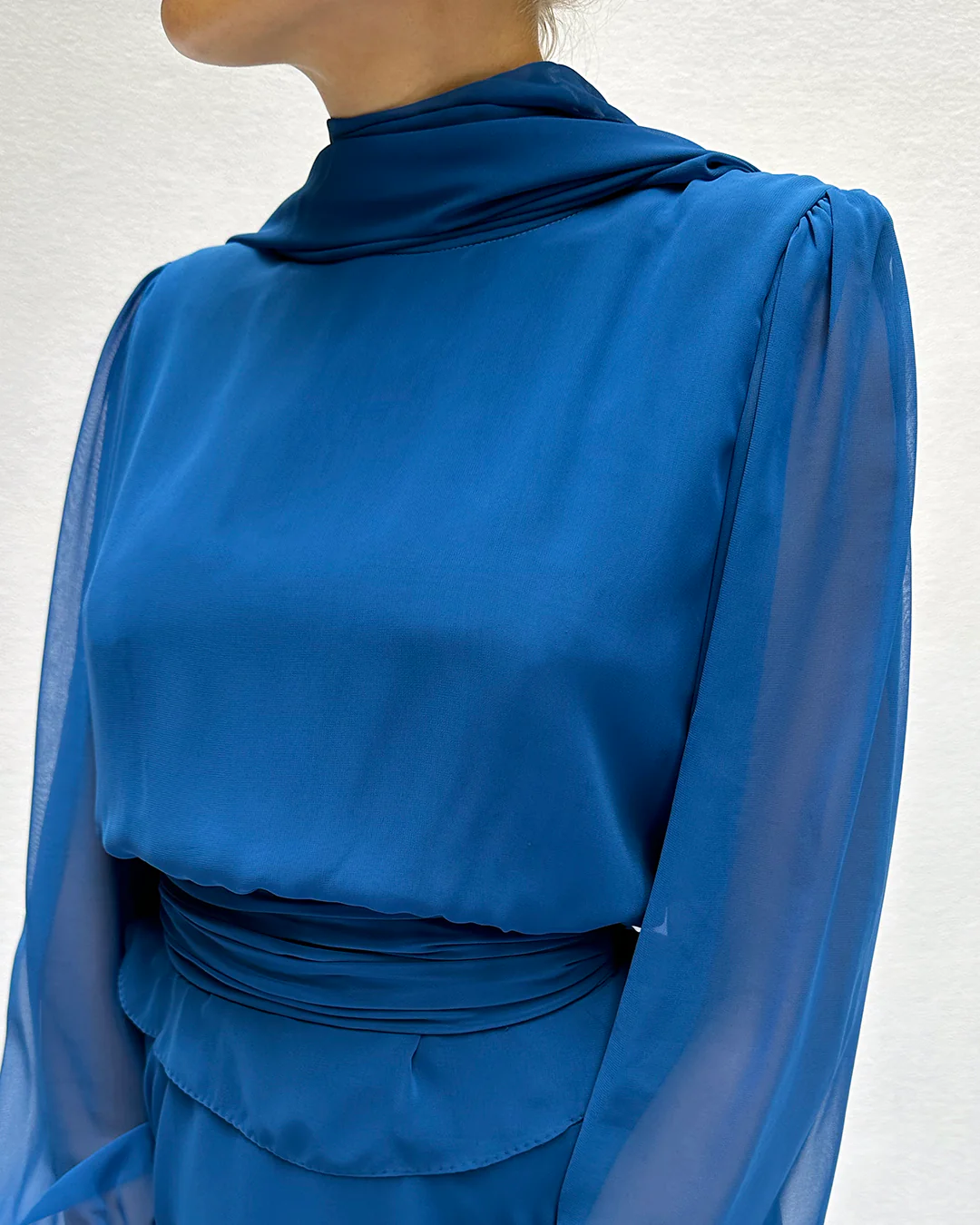 70s/80s Tiered Chiffon Long Sleeve Dress (xs-m) - Image 6