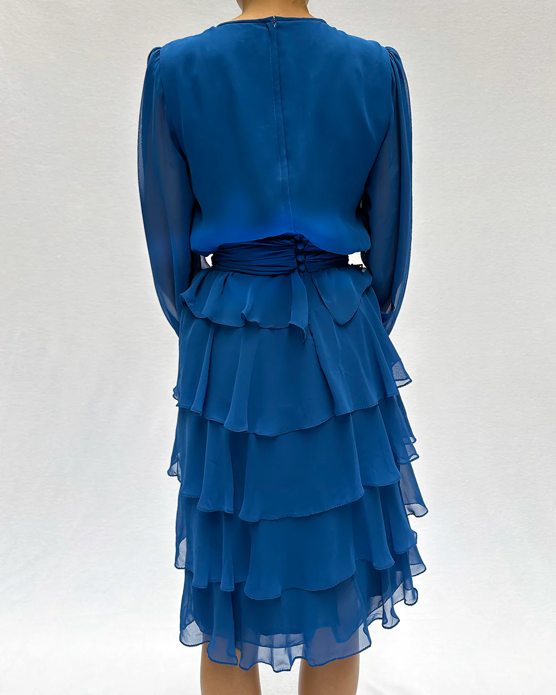 70s/80s Tiered Chiffon Long Sleeve Dress (xs-m) - Image 8
