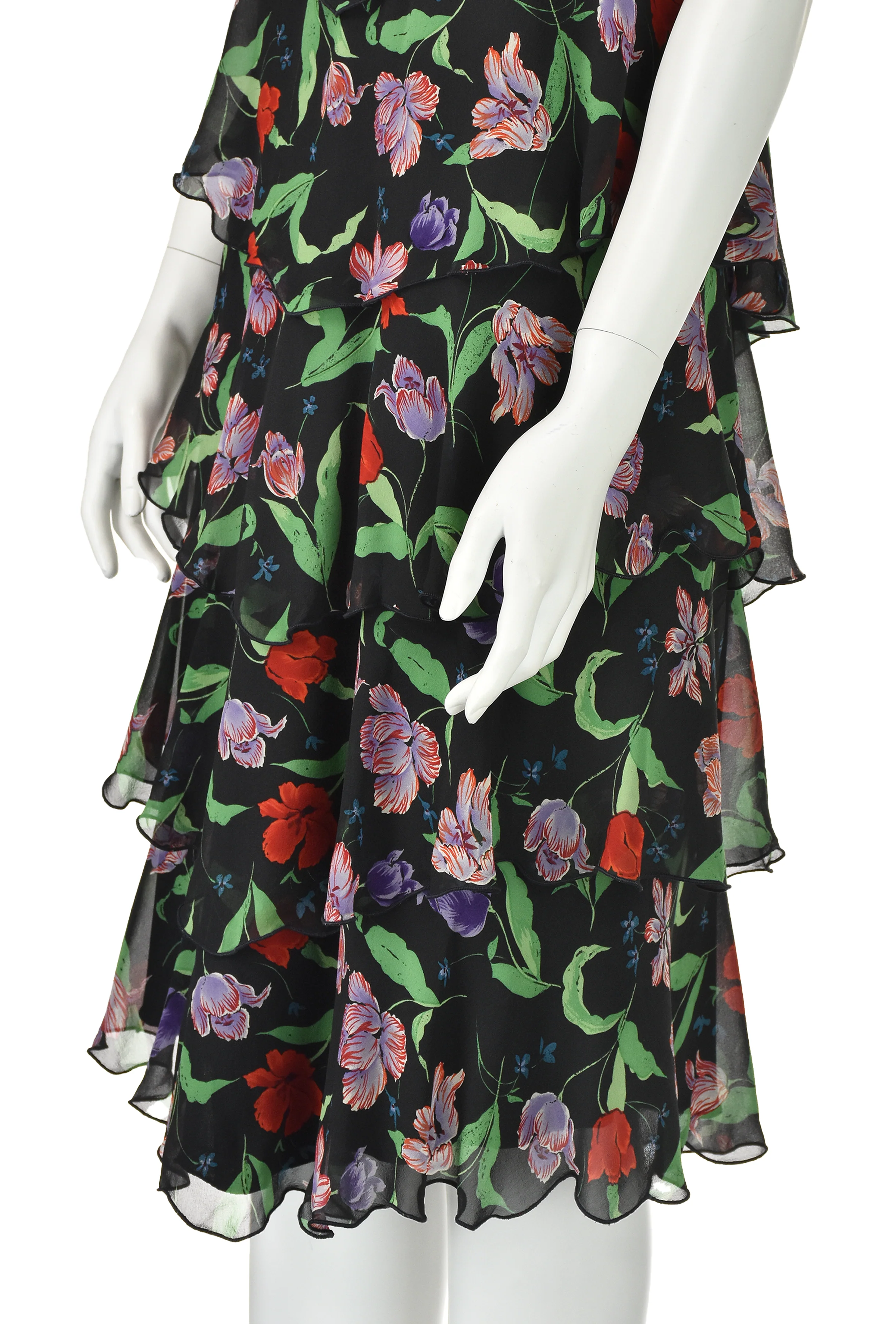 70s/80s Tiered Floral Silk Chiffon Dress By Holly Harp - Image 5