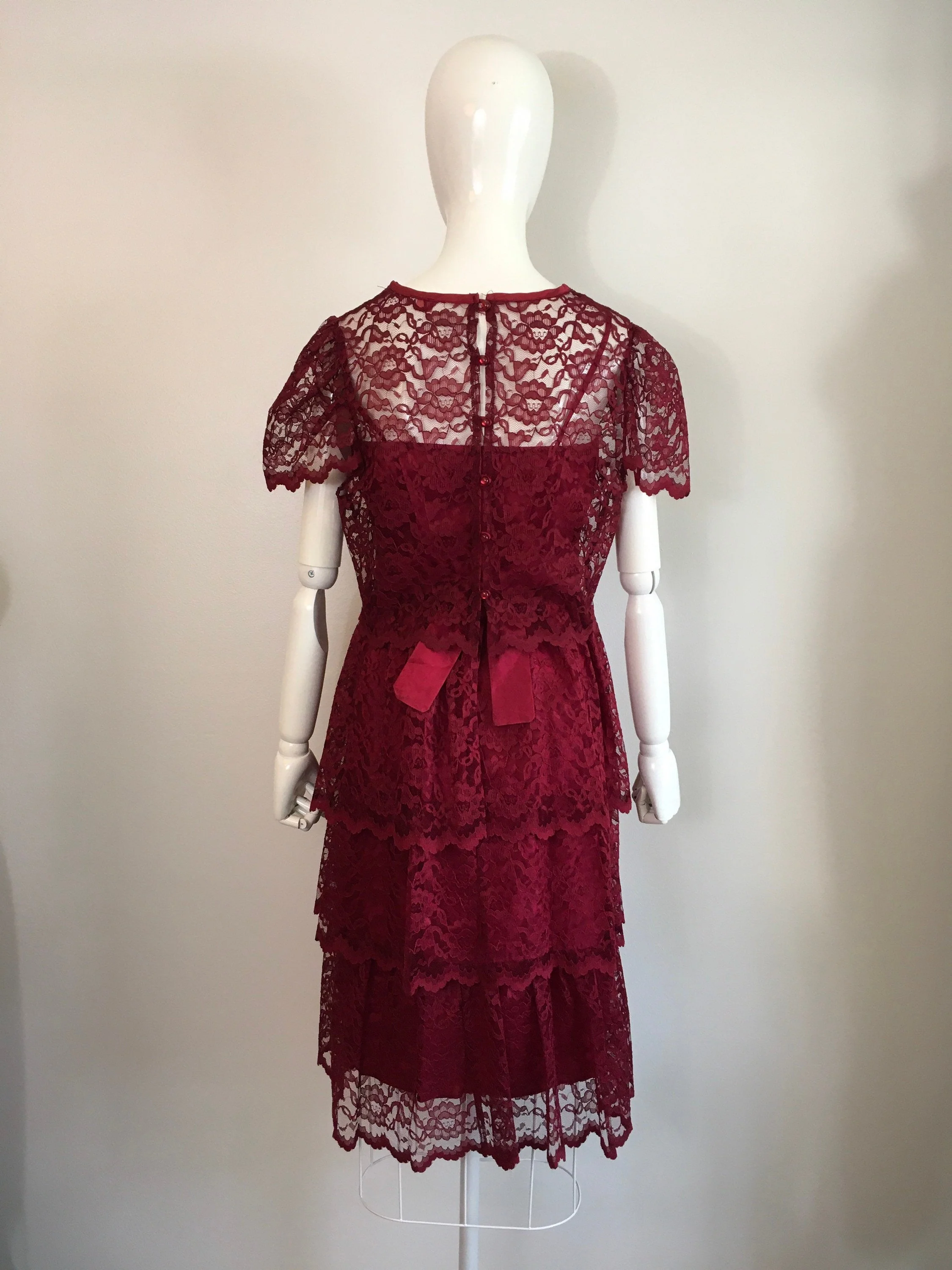 70's/80's Tiered Lace Party Dress Three Piece Set - Image 2