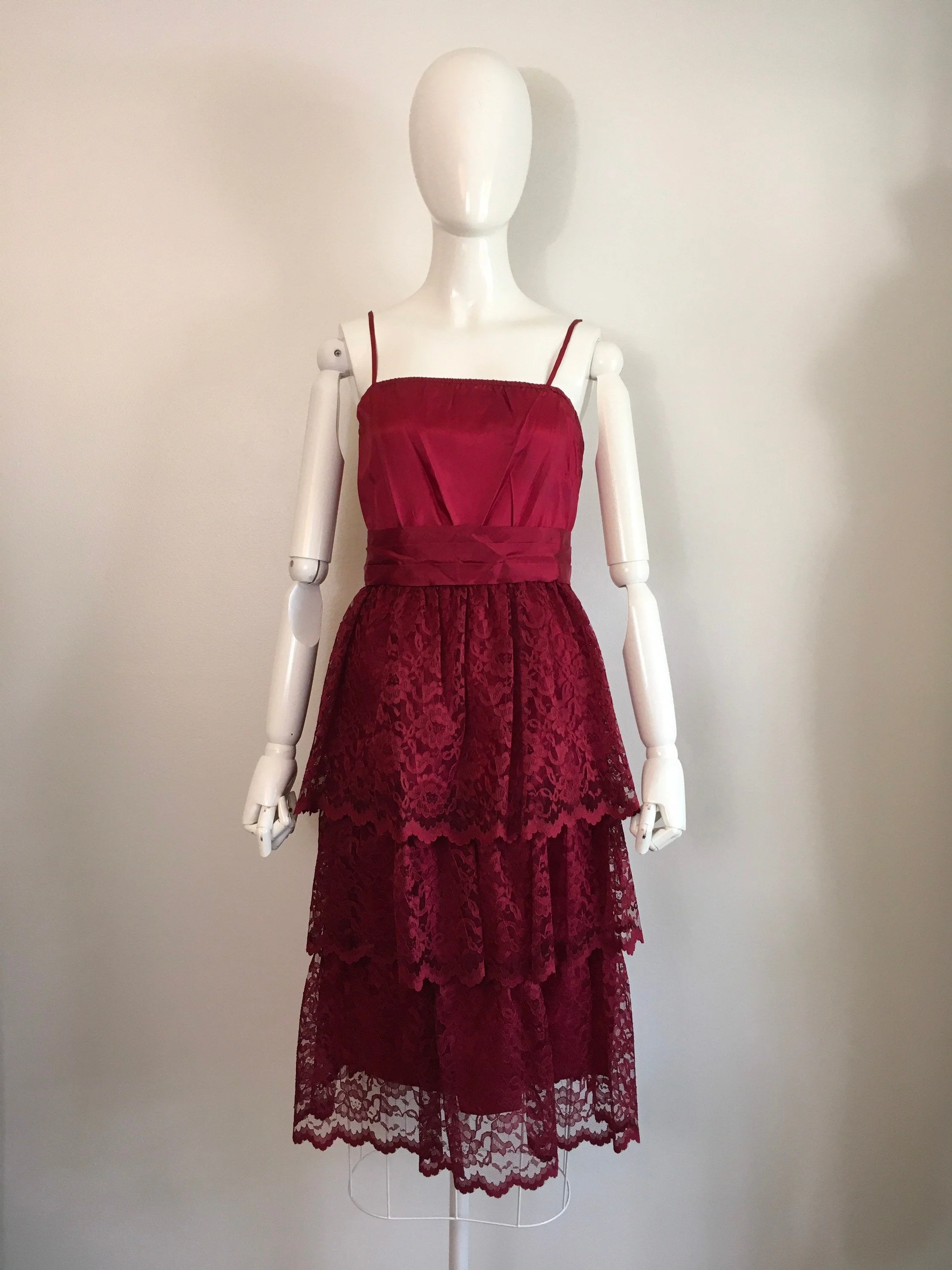 70's/80's Tiered Lace Party Dress Three Piece Set - Image 3