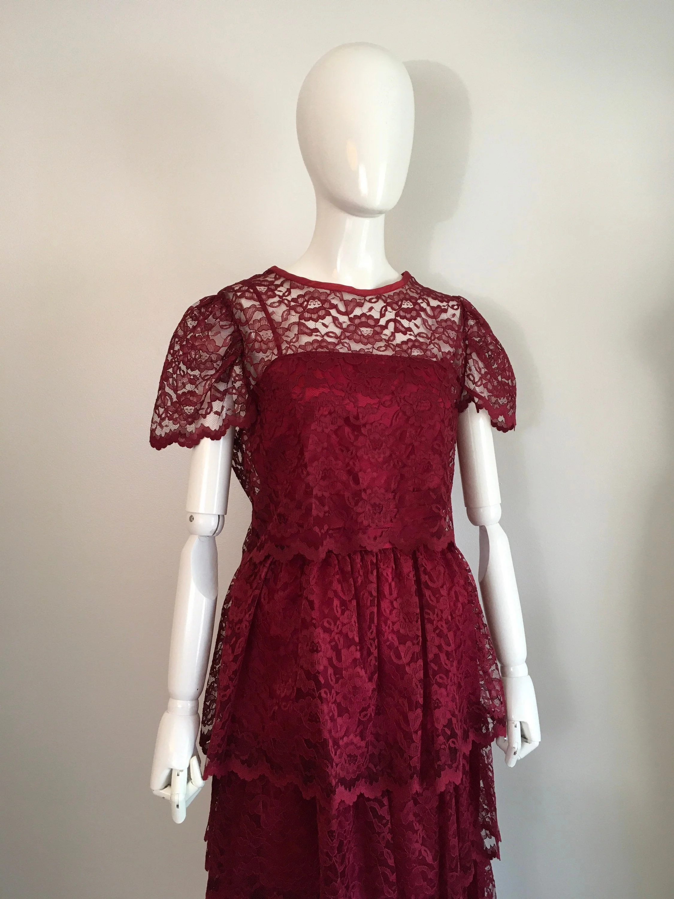 70's/80's Tiered Lace Party Dress Three Piece Set - Image 6