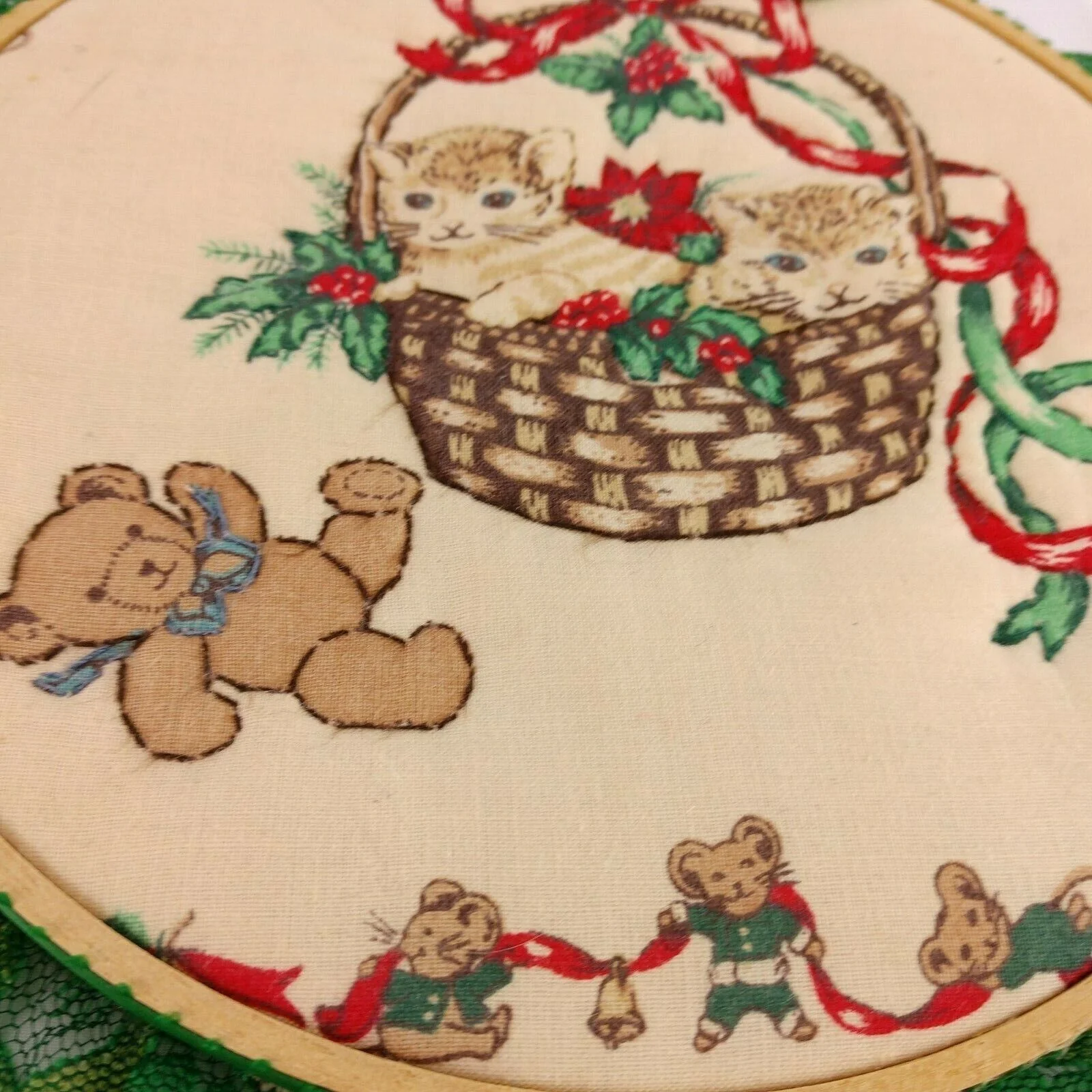 70s/80s Trapunto Decorative Christmas Wall Decor Kittens - Image 4