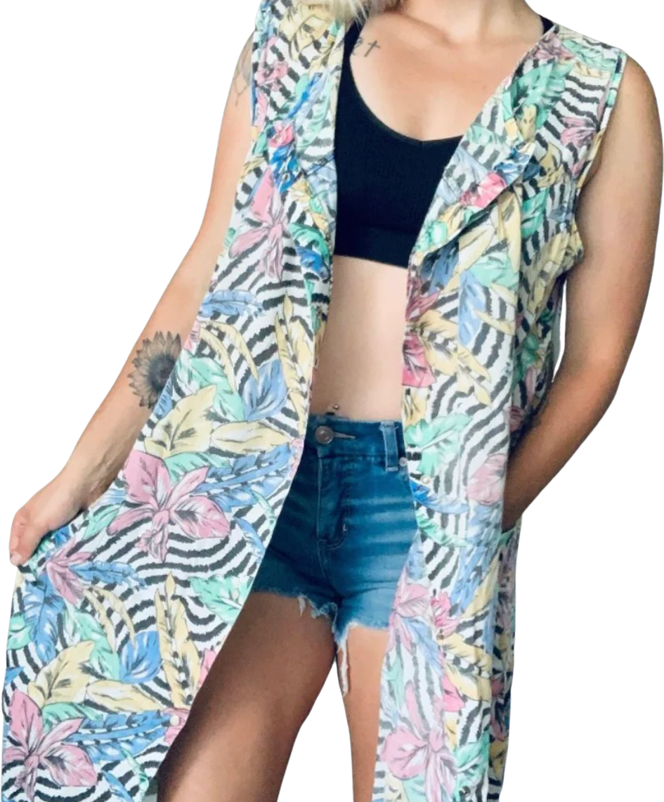 70s/80s Tropical Palm Printed 80s House Coat By Dreamcoats