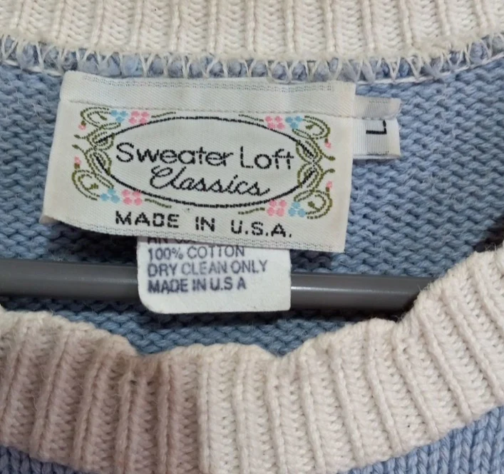 70s/80s Usa Textured Blue And White Cotton Sweater By Sweater Loft Classics - Image 4
