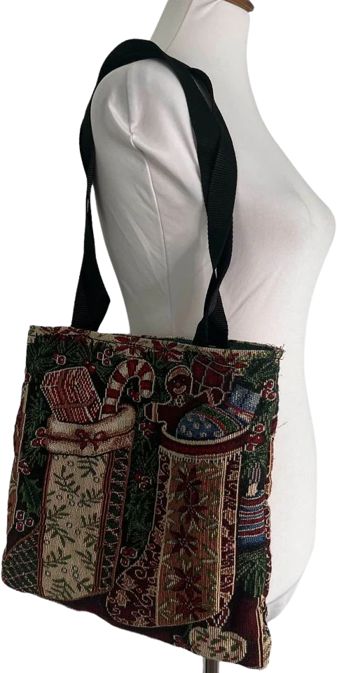 70s/80s Vintage 80s Christmas Tapestry Reversible Tote Bag - Image 2