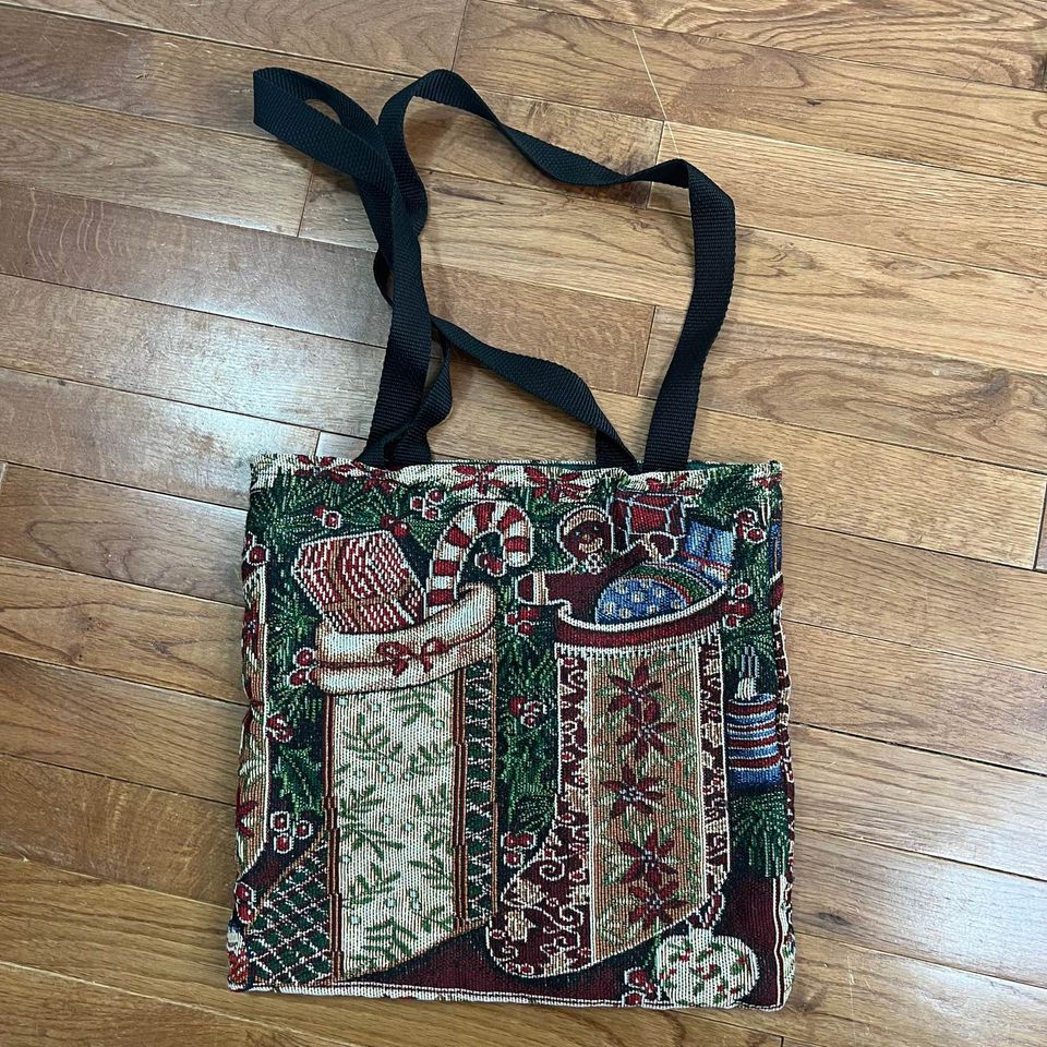 70s/80s Vintage 80s Christmas Tapestry Reversible Tote Bag - Image 6