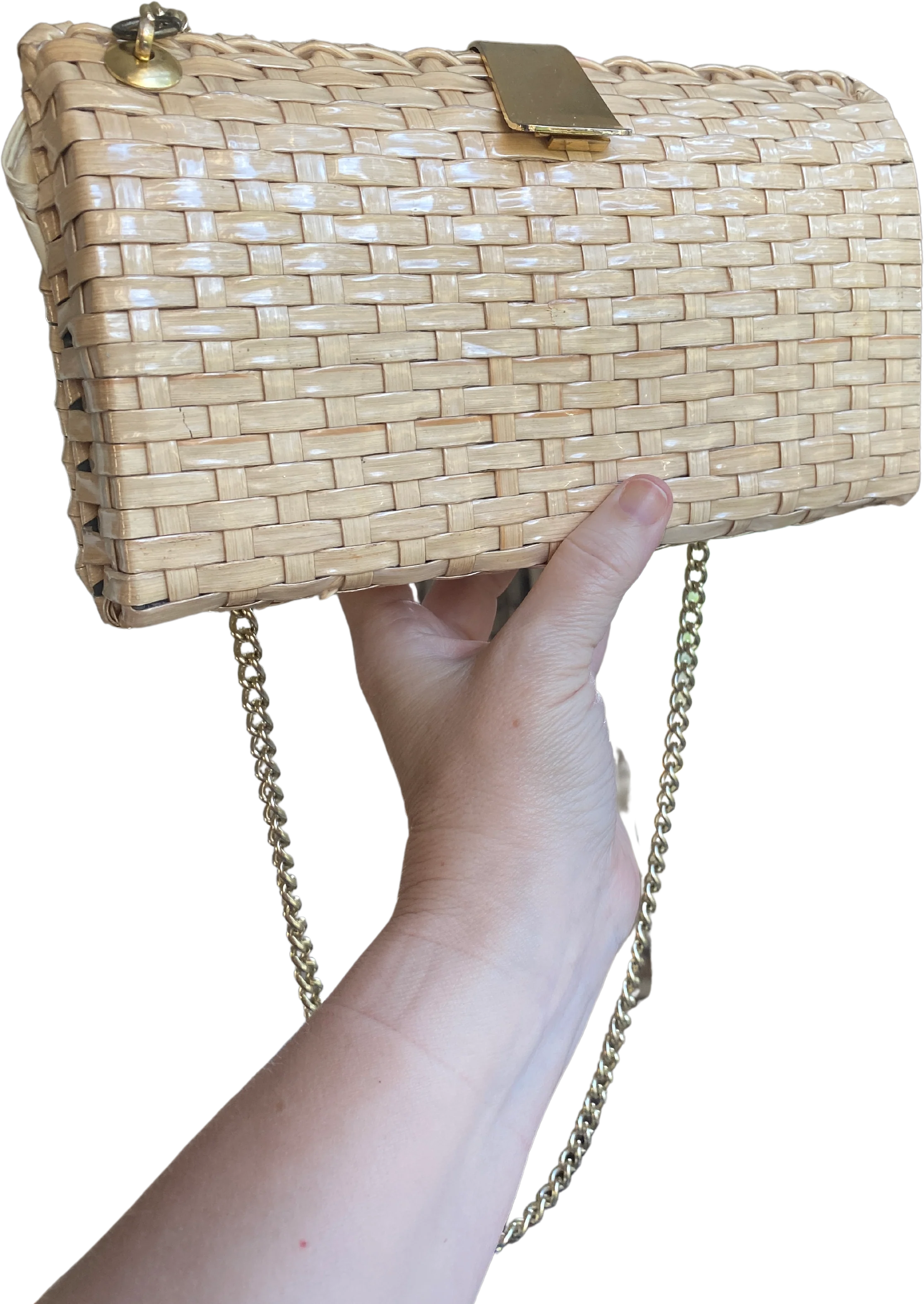 70s/80s Vintage Bamboo Covered In Plastic Purse Handbag By Hong Kong