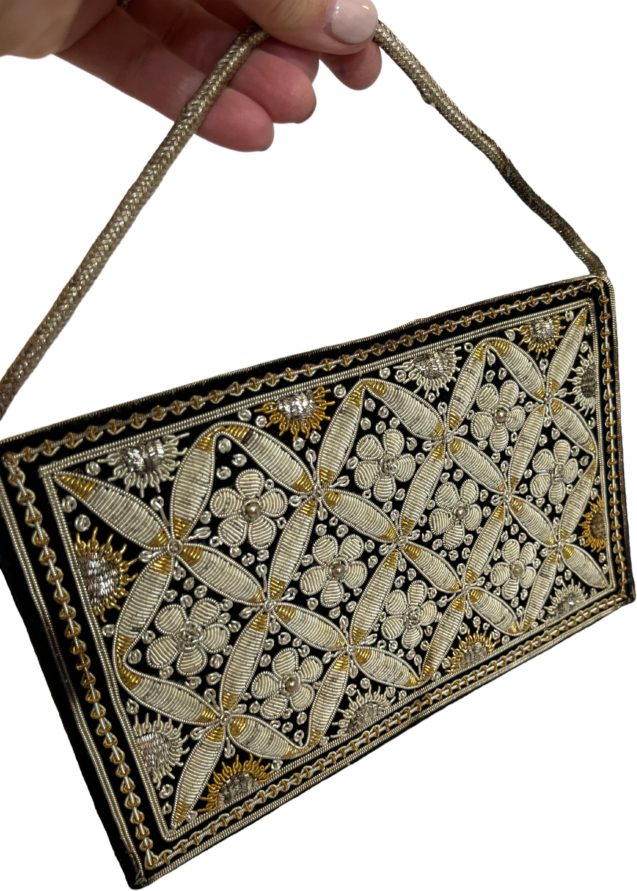 70s/80s Vintage Black Evening Bag Metallic Embroidery