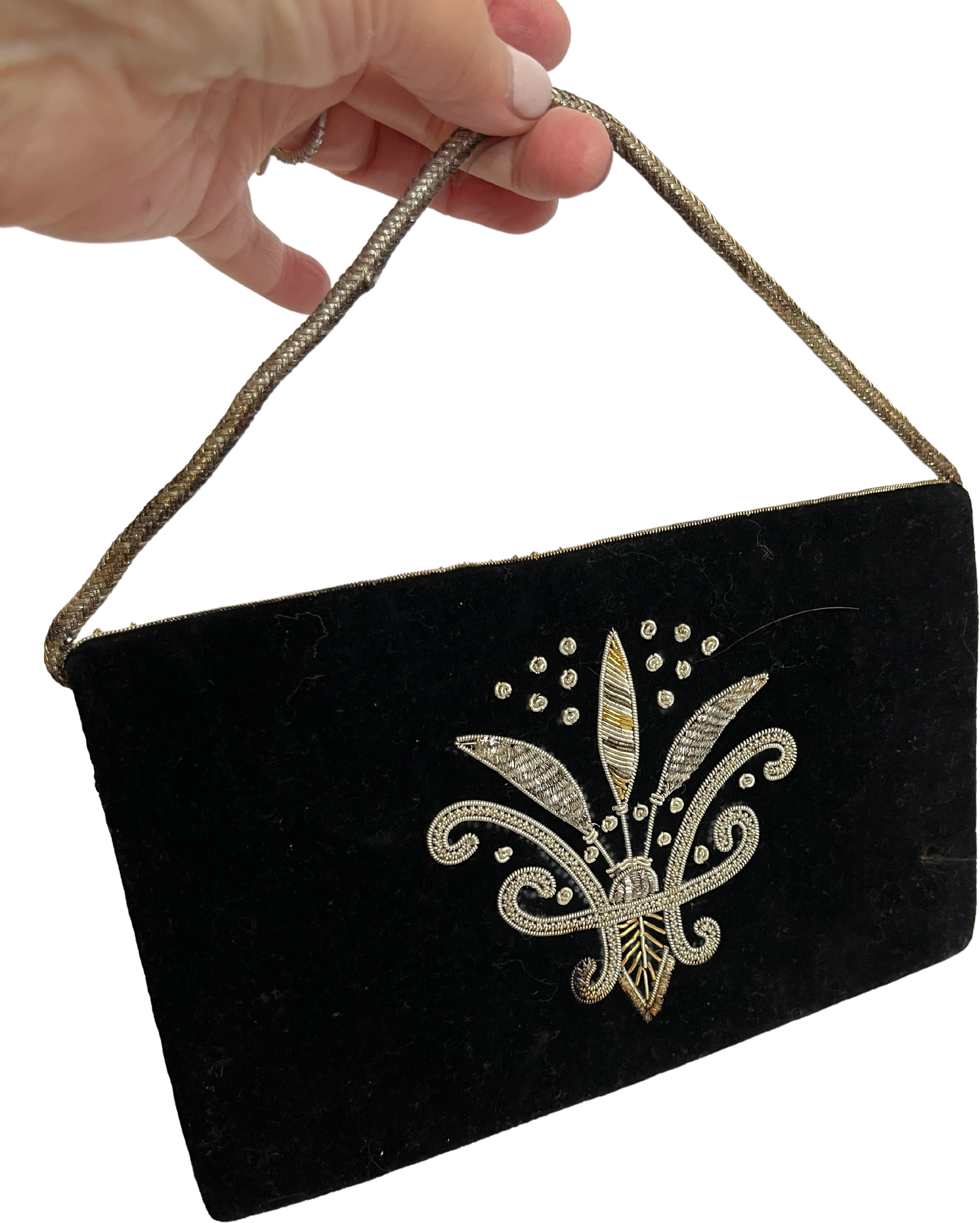 70s/80s Vintage Black Evening Bag Metallic Embroidery - Image 2