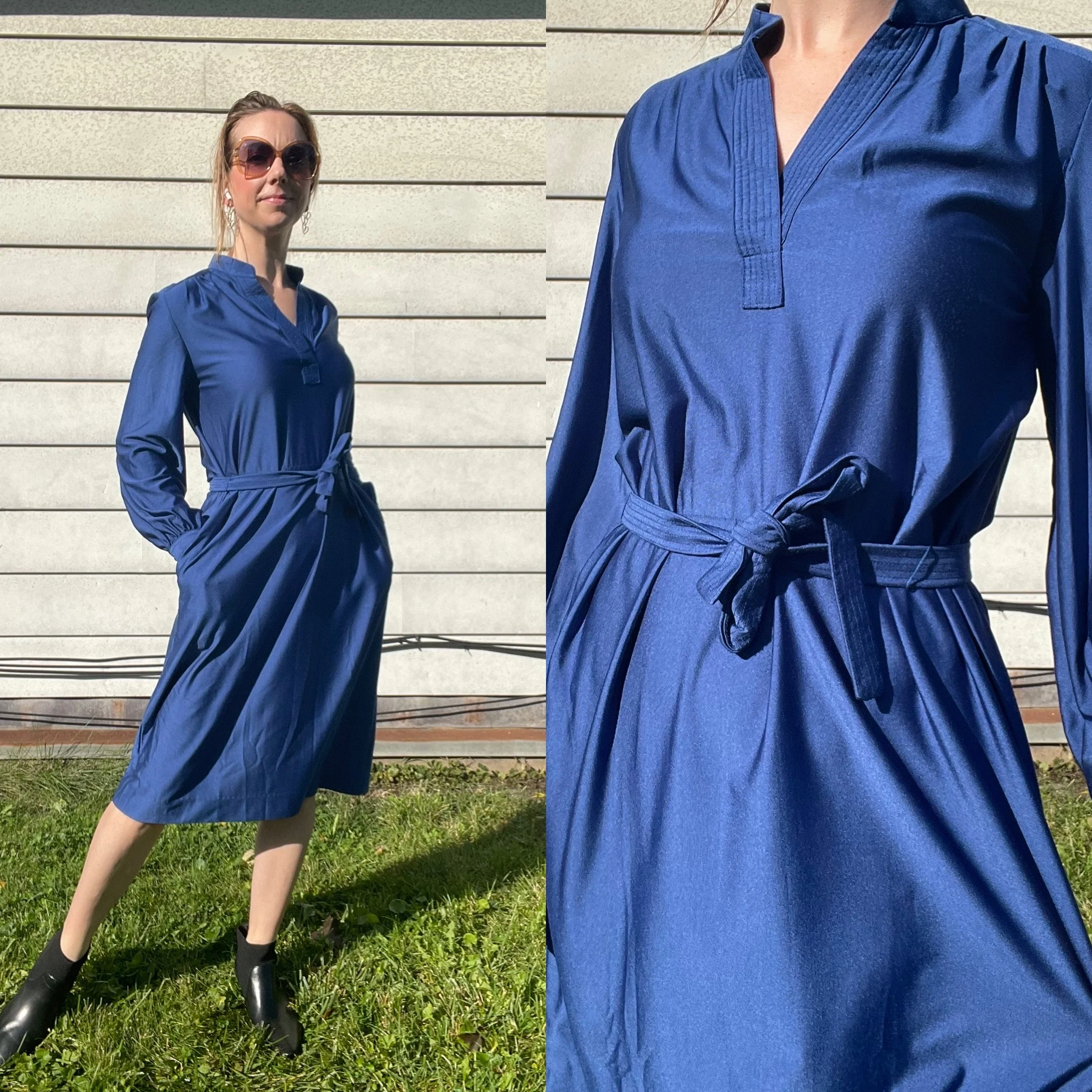 70s/80s Vintage Blue Belted Dress | Shrader Sport By Shrader Sport - Image 3