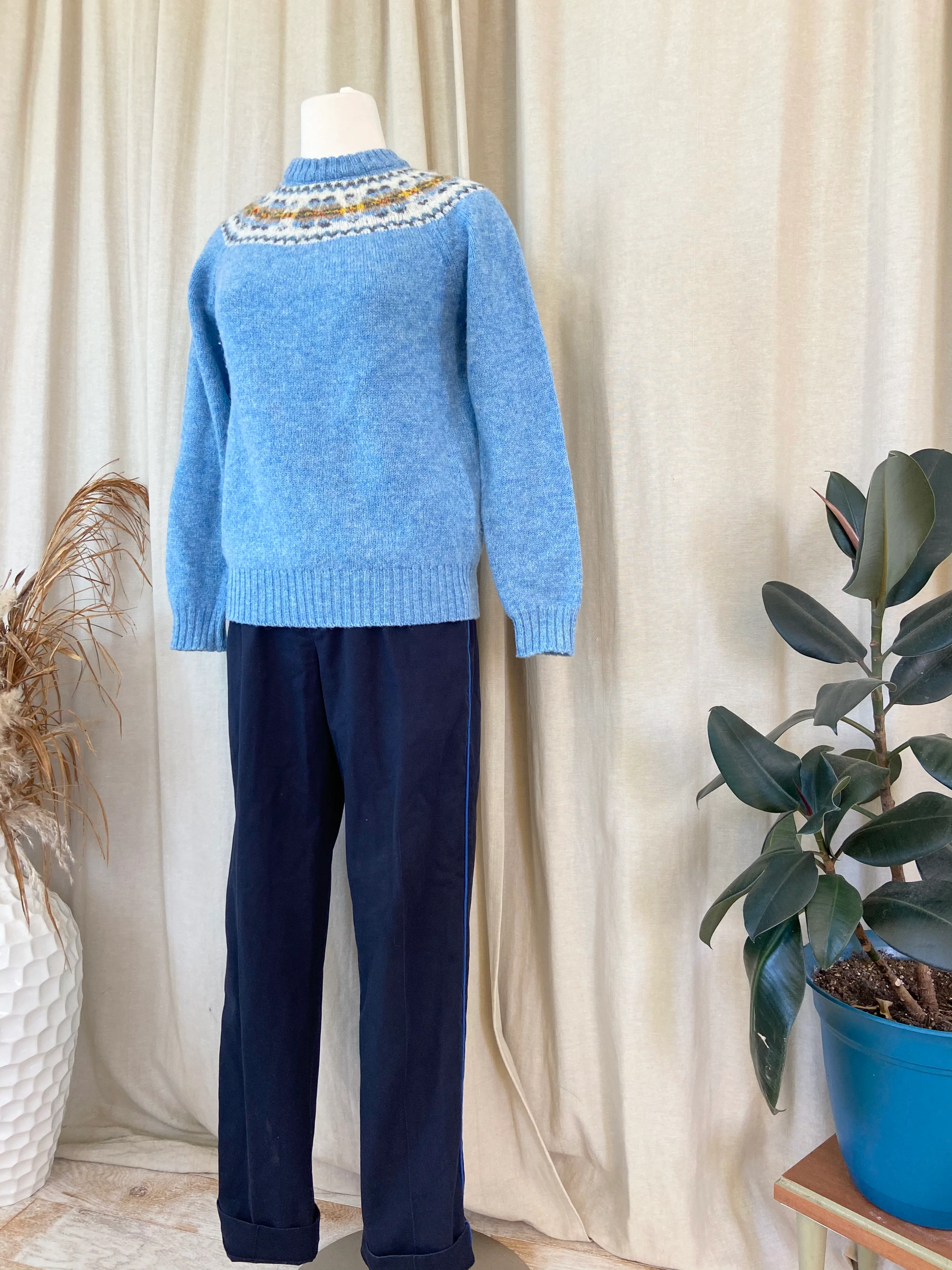 70s/80s Vintage Fair Isle Apres-ski Sweater Rib-knit Crew By Isles Scotland - Image 8
