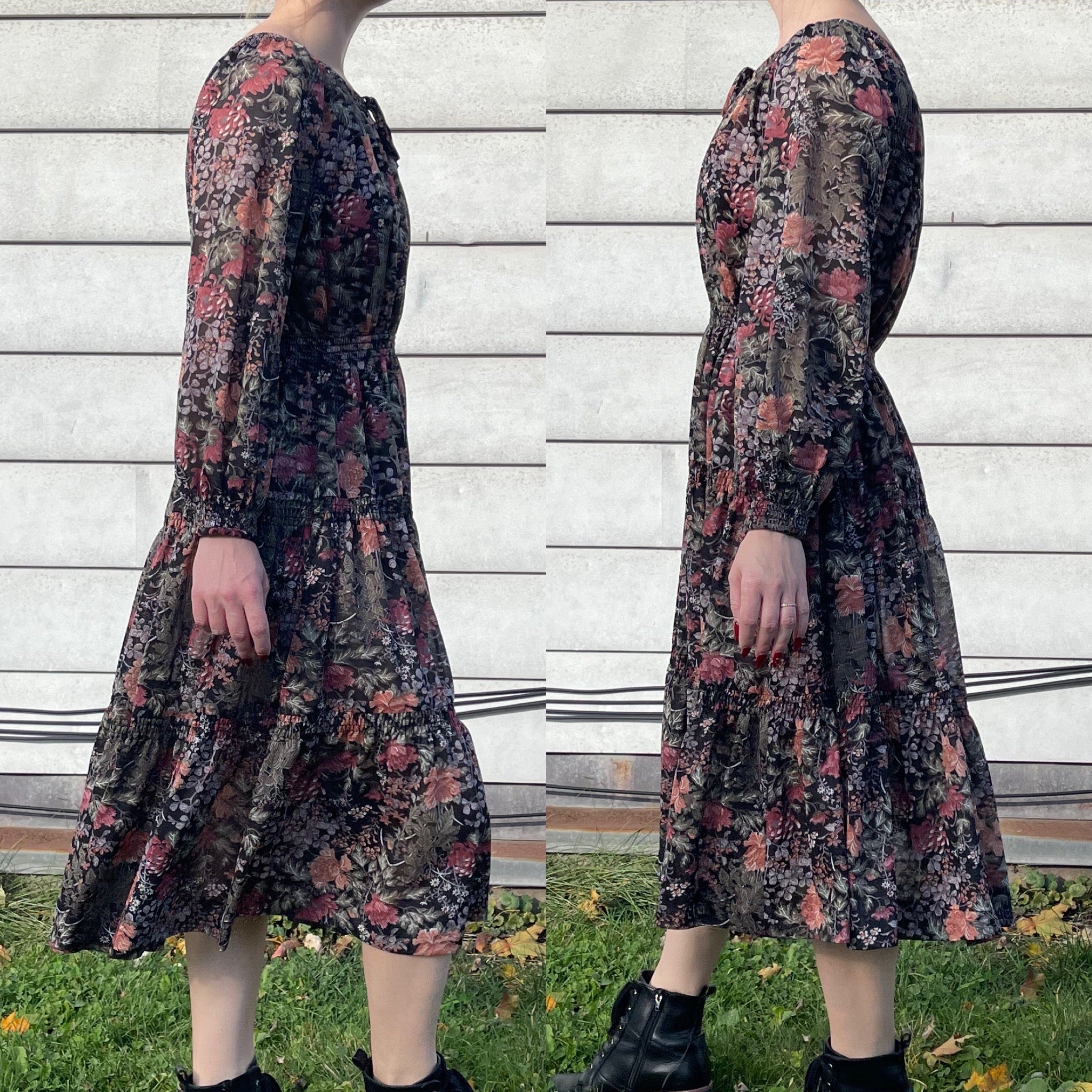 70s/80s Vintage Flowy Floral Dress | Long Sleeve | Unlined - Image 3