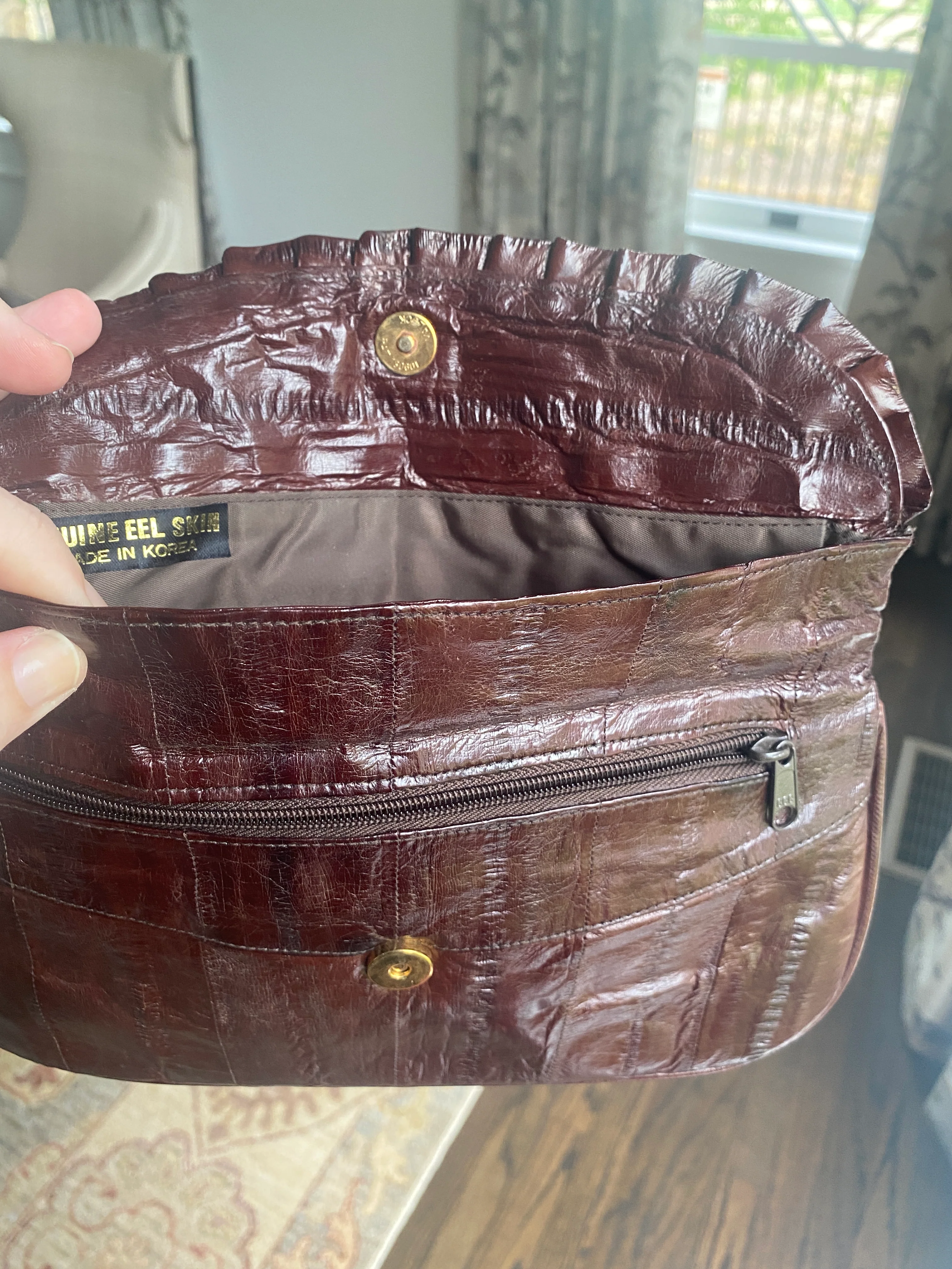 70s/80s Vintage Genuine Eel Skin Clutch Purse Handbag - Image 3