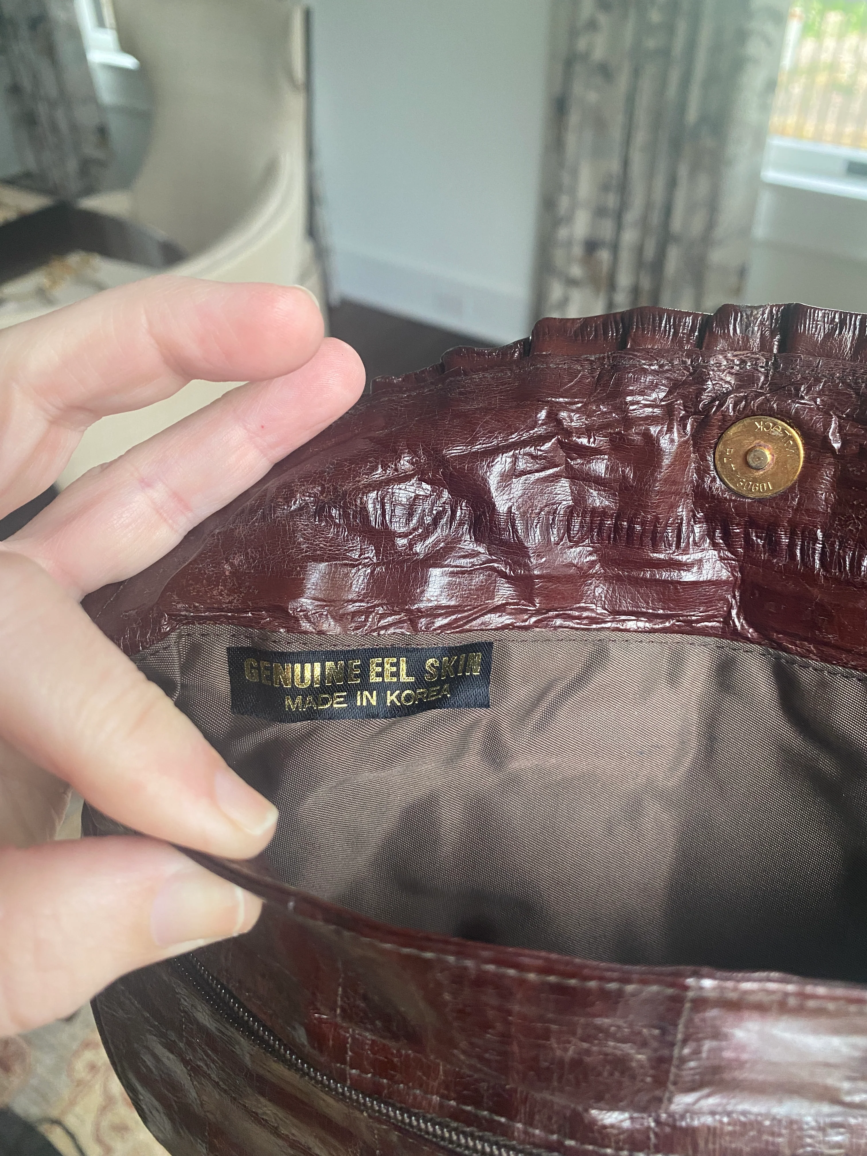 70s/80s Vintage Genuine Eel Skin Clutch Purse Handbag - Image 4