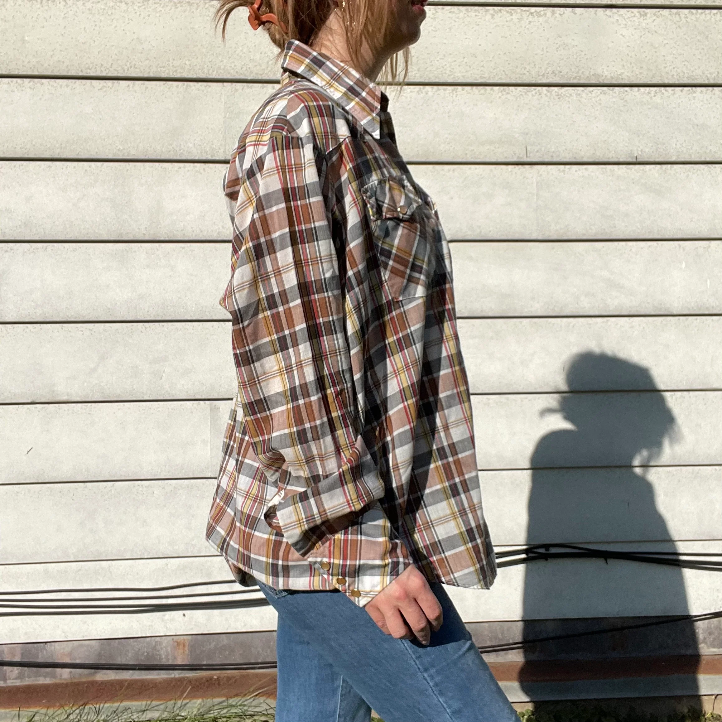 70s/80s Vintage Plaid Collared Shirt | Snap Front By Christopher Rand - Image 7