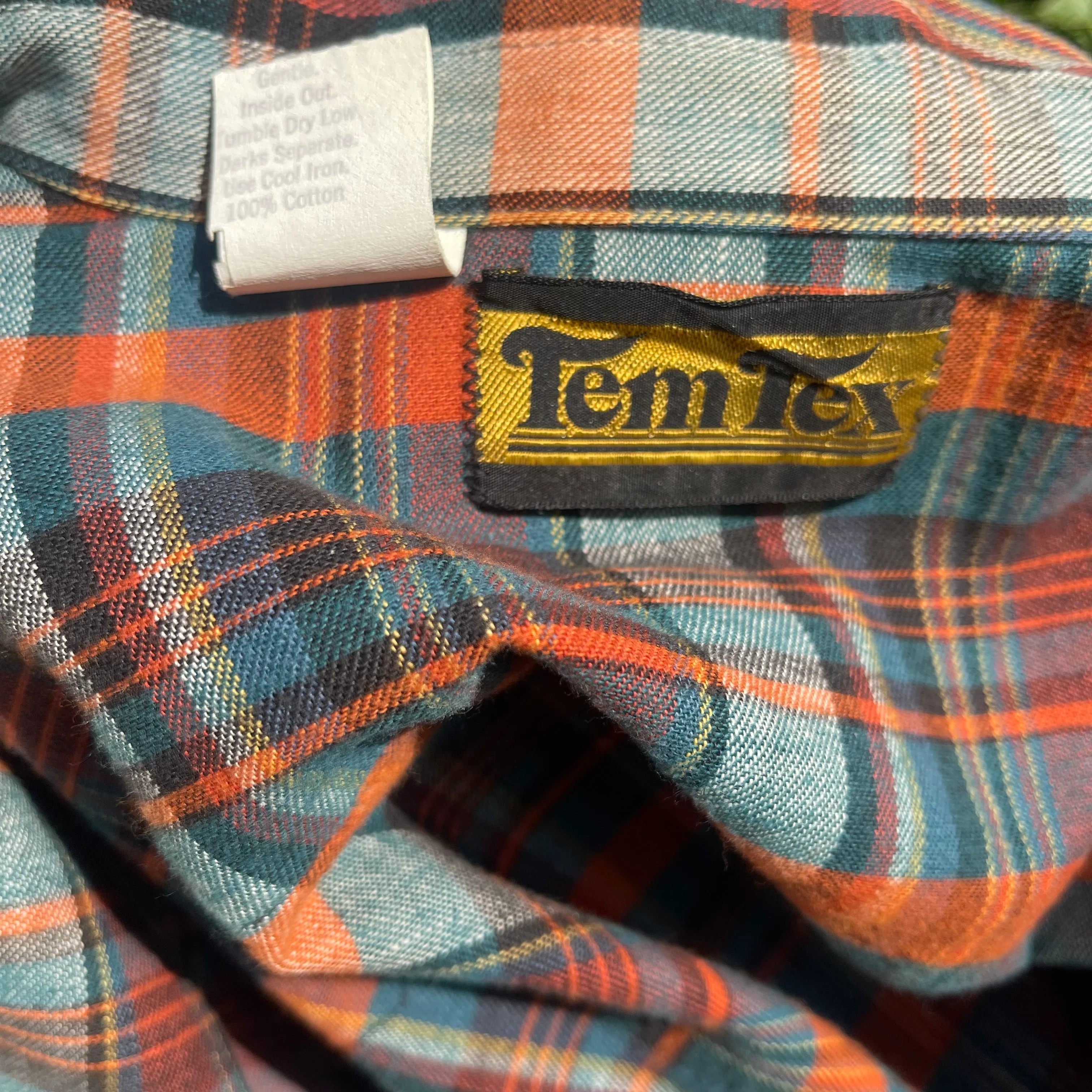 70s/80s Vintage Plaid Cotton Collared Shirt | Temtex By Tem Tex - Image 10