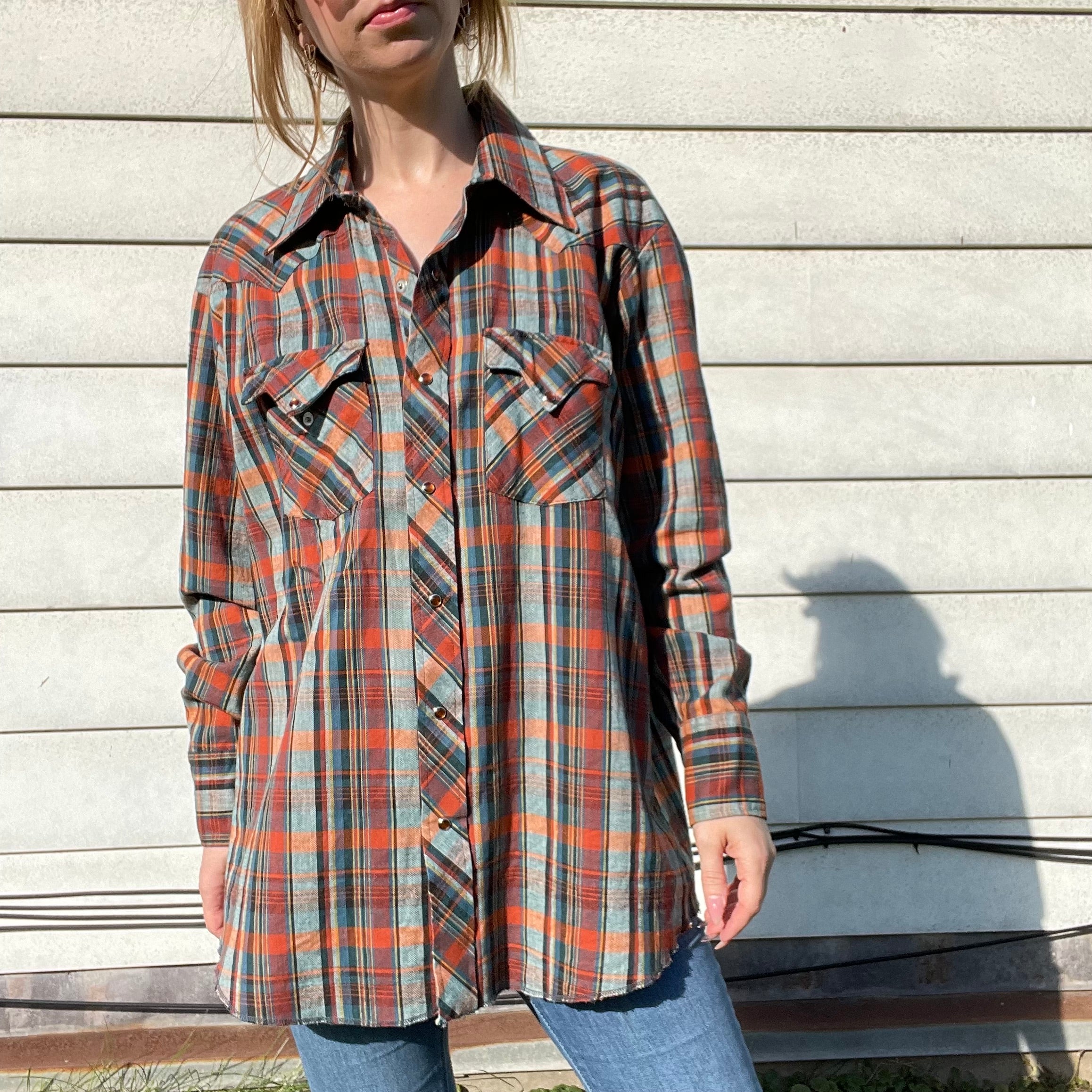 70s/80s Vintage Plaid Cotton Collared Shirt | Temtex By Tem Tex - Image 3