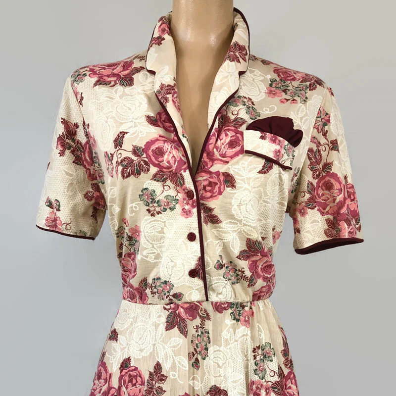 70s/80s Vintage Pleated Full Sweep Shirt Waist Dress Sz 13 - Image 4