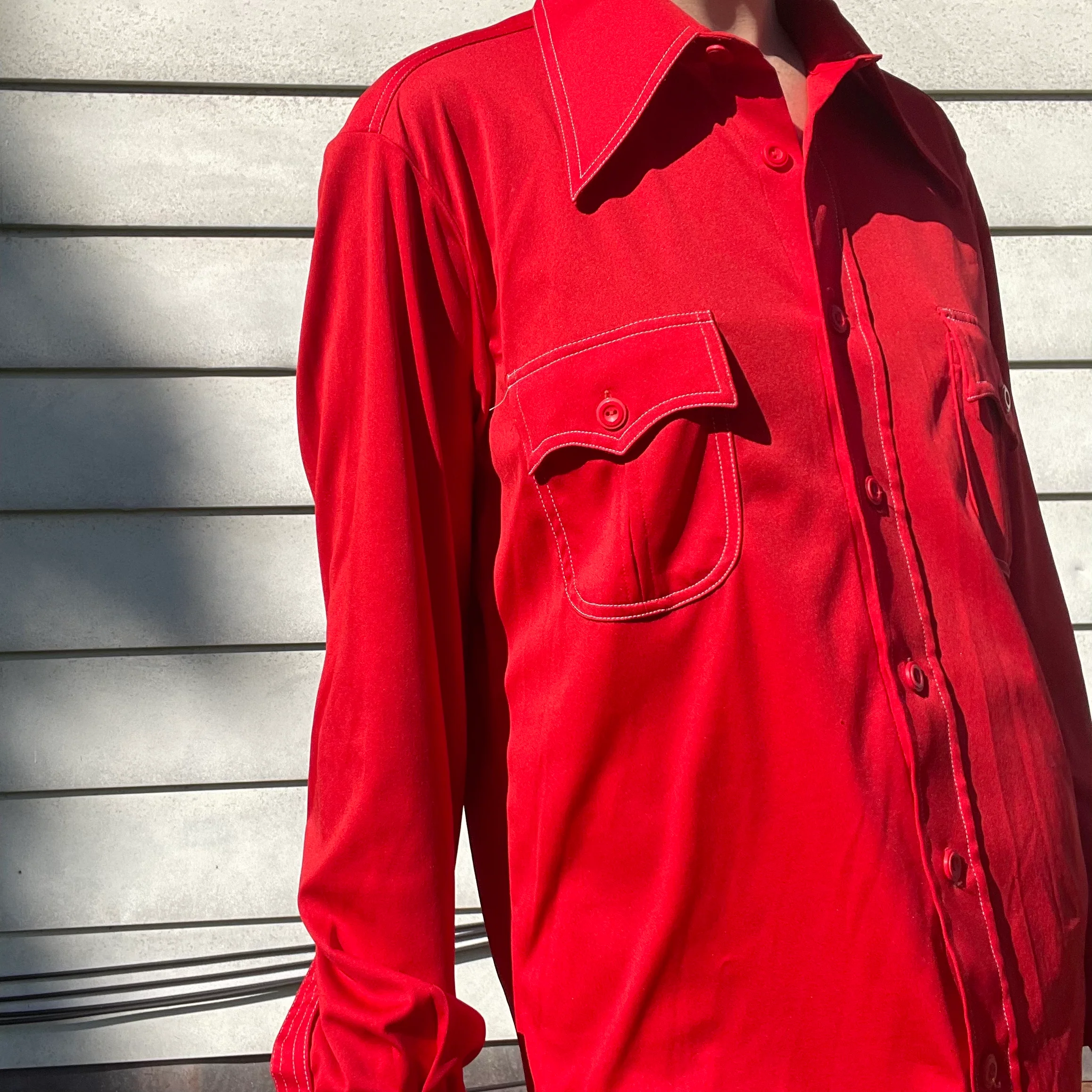 70s/80s Vintage Red Collared Button Down Shirt | Pockets By By Martini - Image 4
