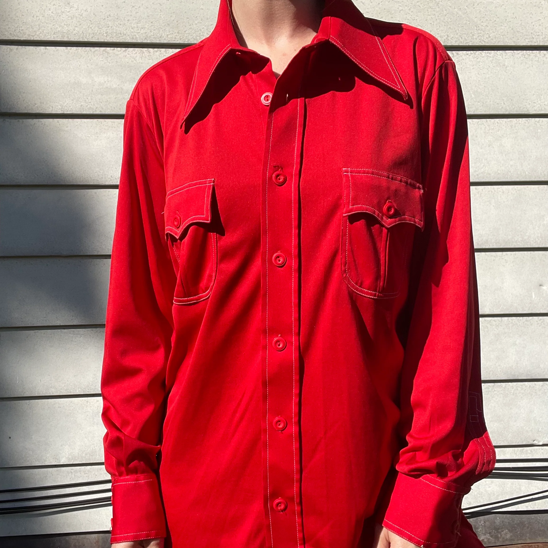 70s/80s Vintage Red Collared Button Down Shirt | Pockets By By Martini - Image 5