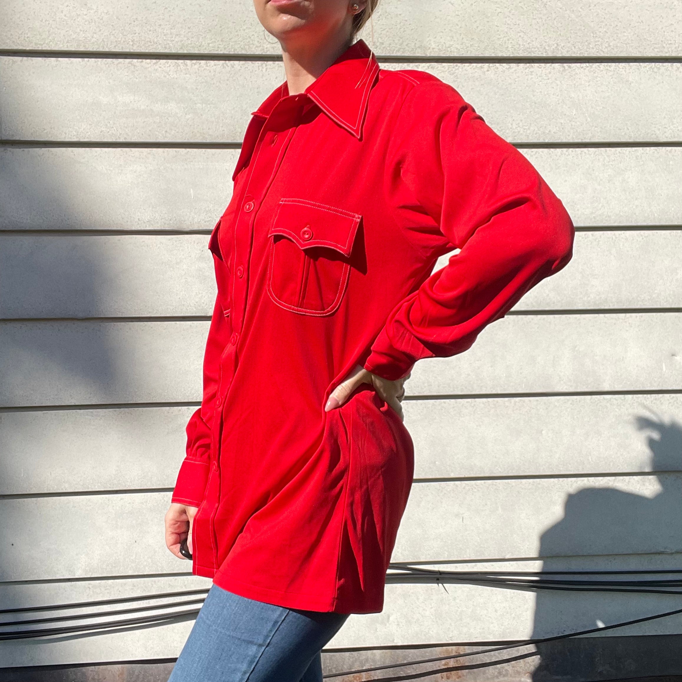 70s/80s Vintage Red Collared Button Down Shirt | Pockets By By Martini - Image 7