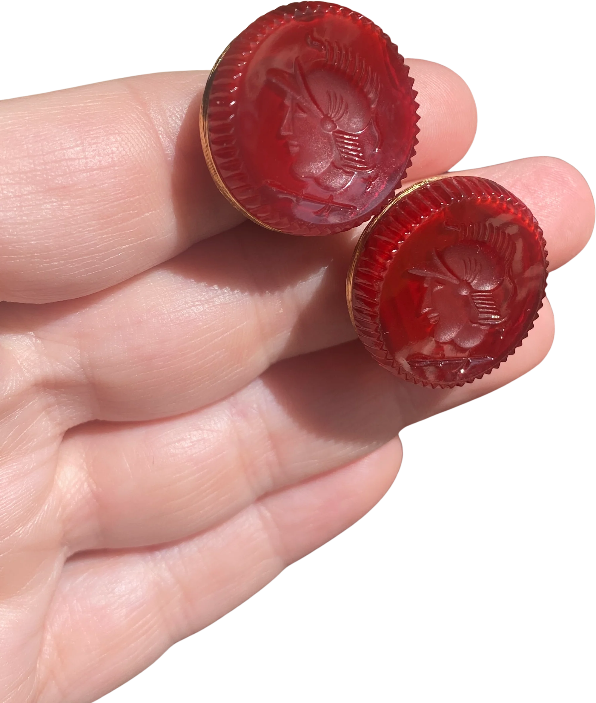 70s/80s Vintage Red Glass Marvella Intaglio Earrings By Marvella