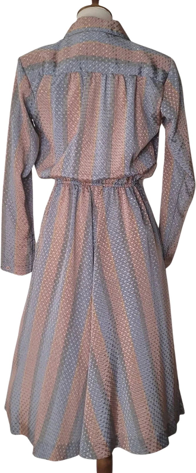 70s 80s Vtg Pink Blue Gold Multicolor Abstract Print Collared Dress Sz Small by Jennifer - Image 2