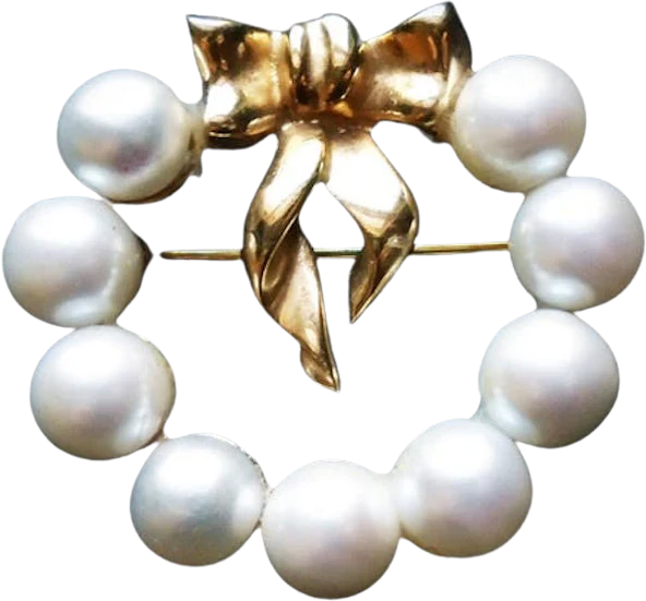 70s/80s Wreath Brooch Elegant Faux Pearl Holiday Pin By Marvella