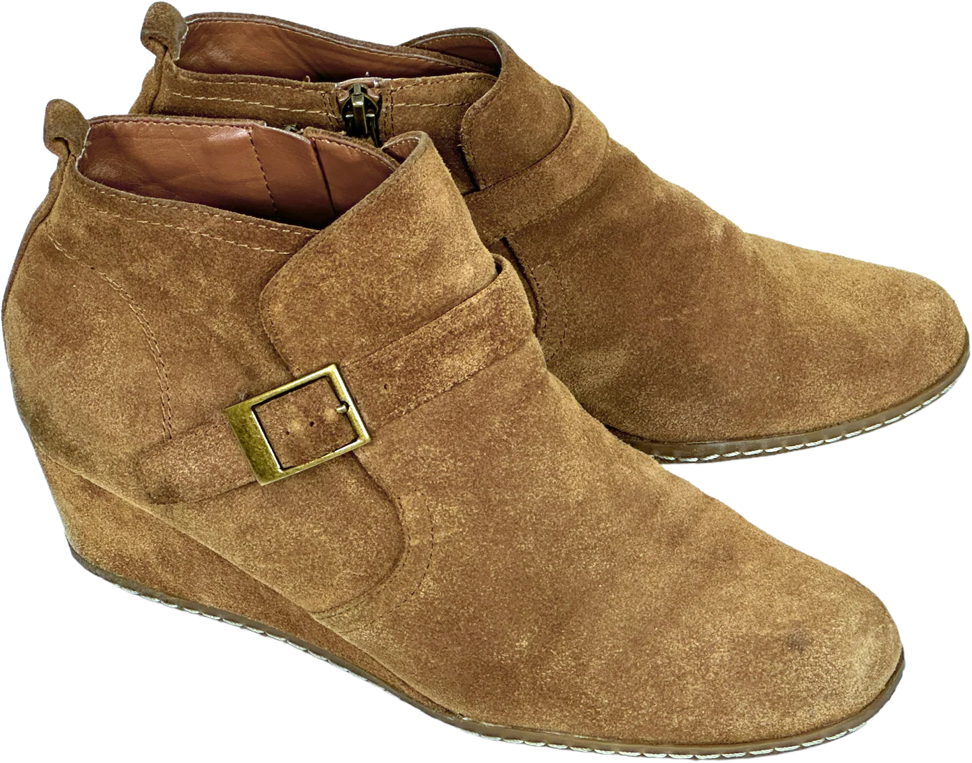 70s/80s Wedge Ankle Boots In Brown Suede