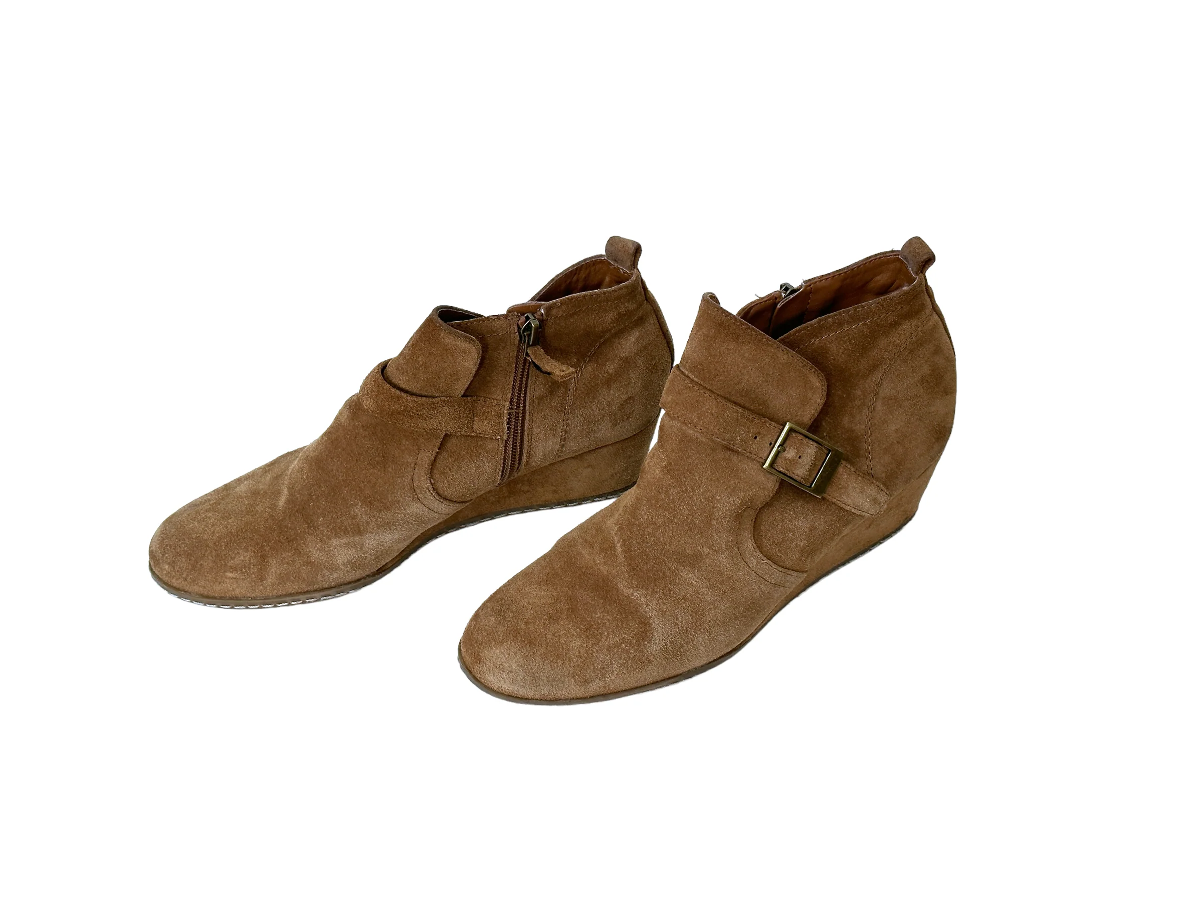 70s/80s Wedge Ankle Boots In Brown Suede - Image 7
