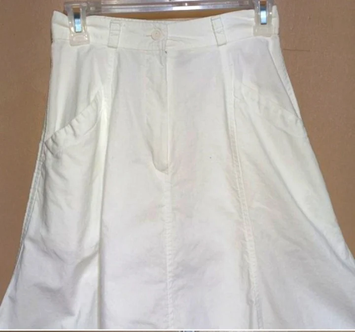 70s/80s White Cotton Gored Skirt 2 Hand Pockets By Noah's Flood Dallas Tx - Image 4