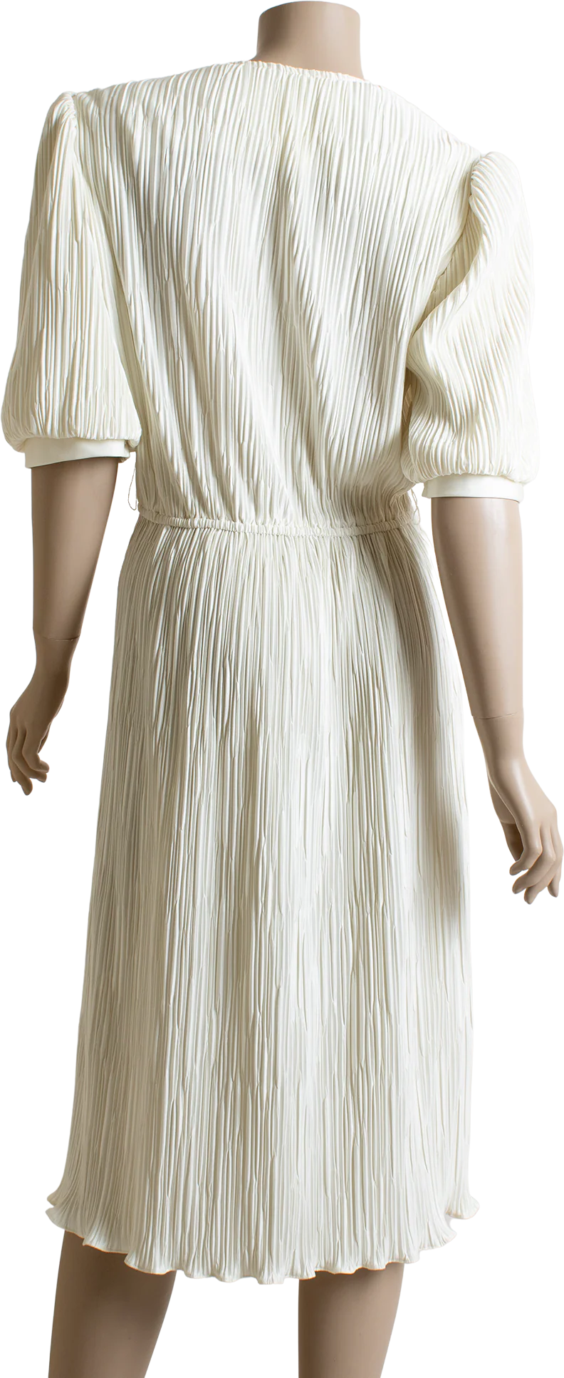 70s/80s White Disco Crinkle Texture Puff Sleeve Dress - Image 2