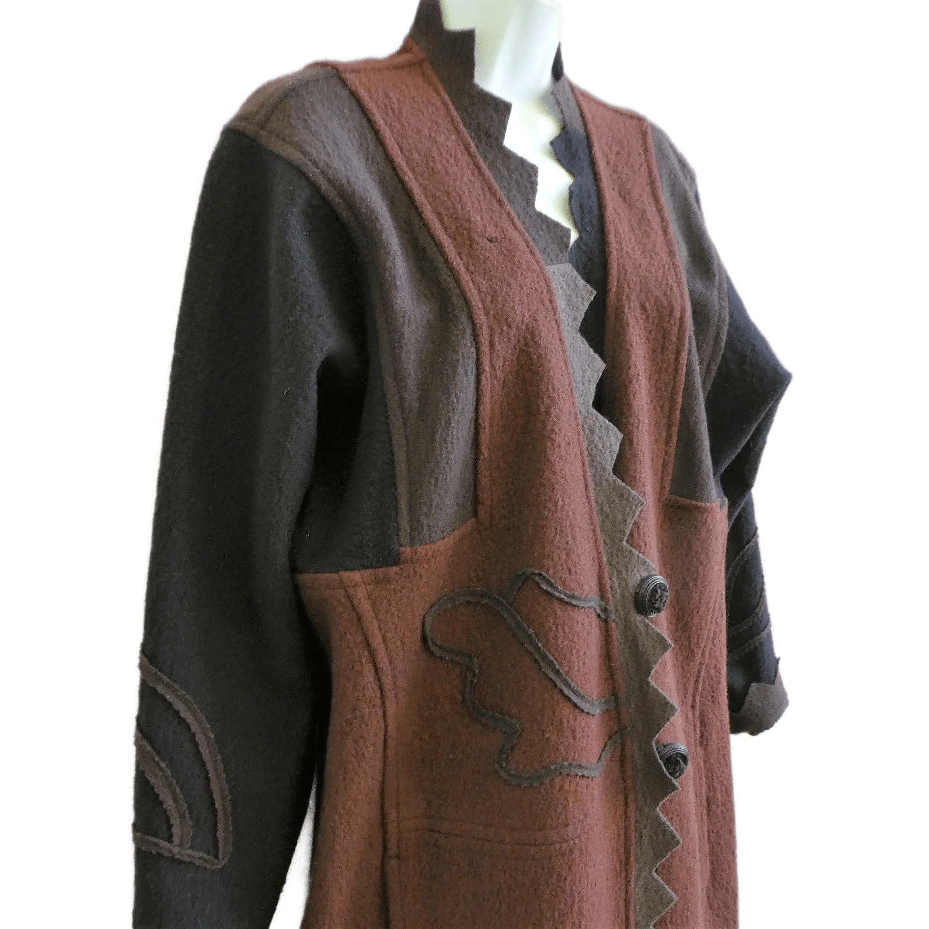 70s/80s Wool Artsy Overcoat 2 Button Embroidered Abstract By Jackie Chalkley - Image 4