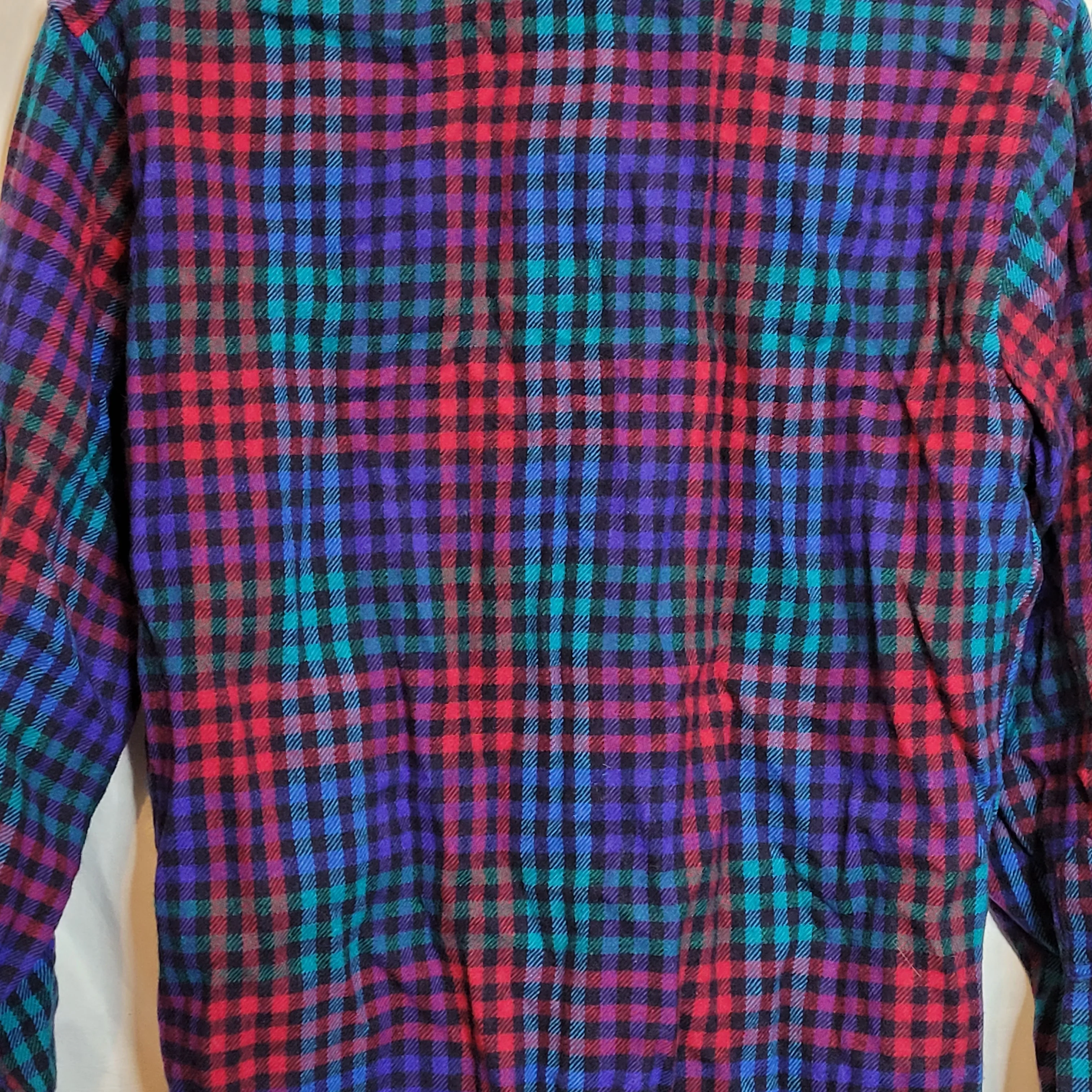 70s/80s Wool Rainbow Black Check Med Button Front Shirt By Lobo by Pendleton - Image 8