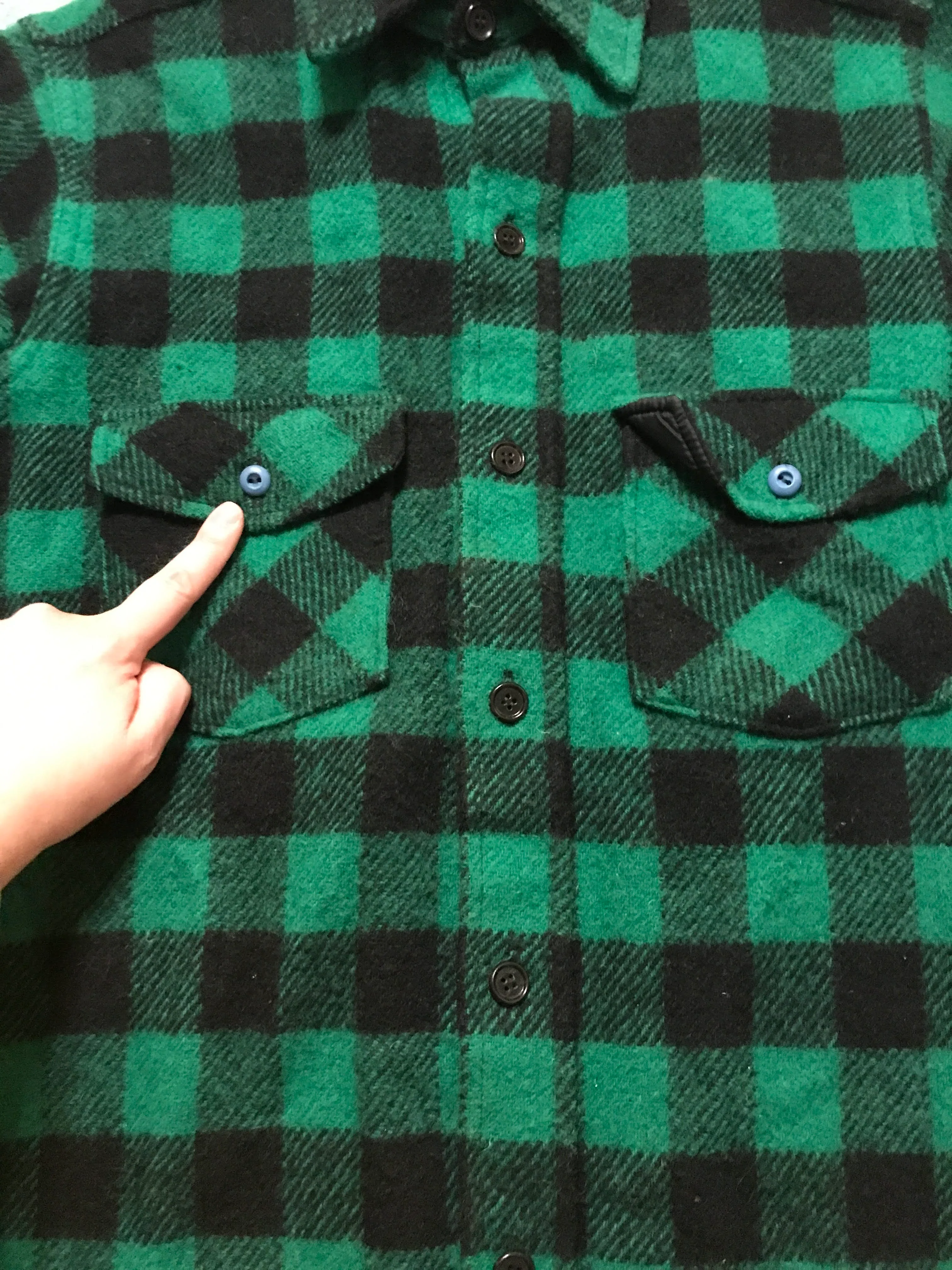 70s/80s Workwear Green Black Buffalo Check Shirt Jacket By Woolrich - Image 8