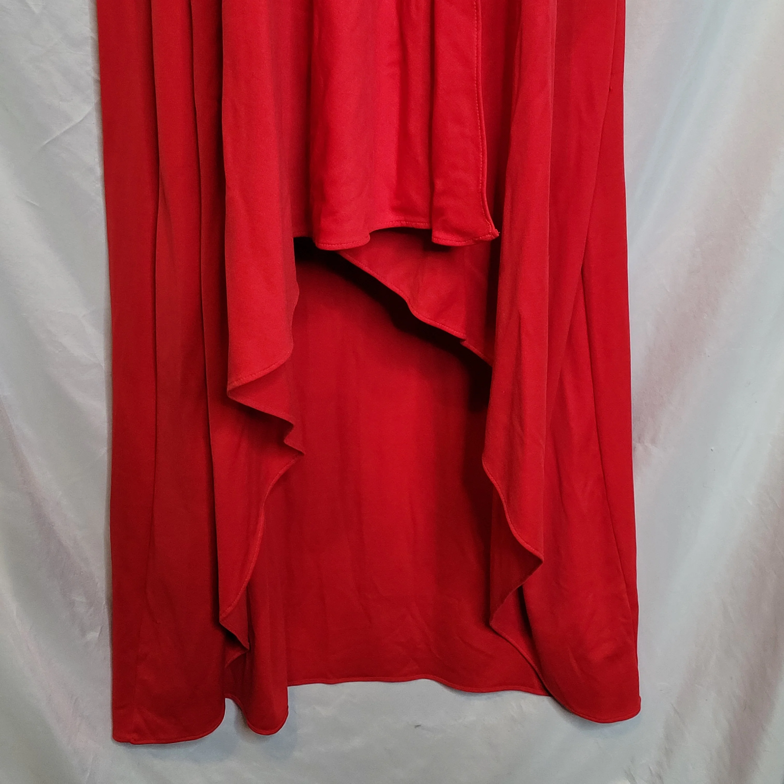 70s/80s Wrap Halter Dress Red Tie Neck High Low Hem By Bill Blass - Image 4