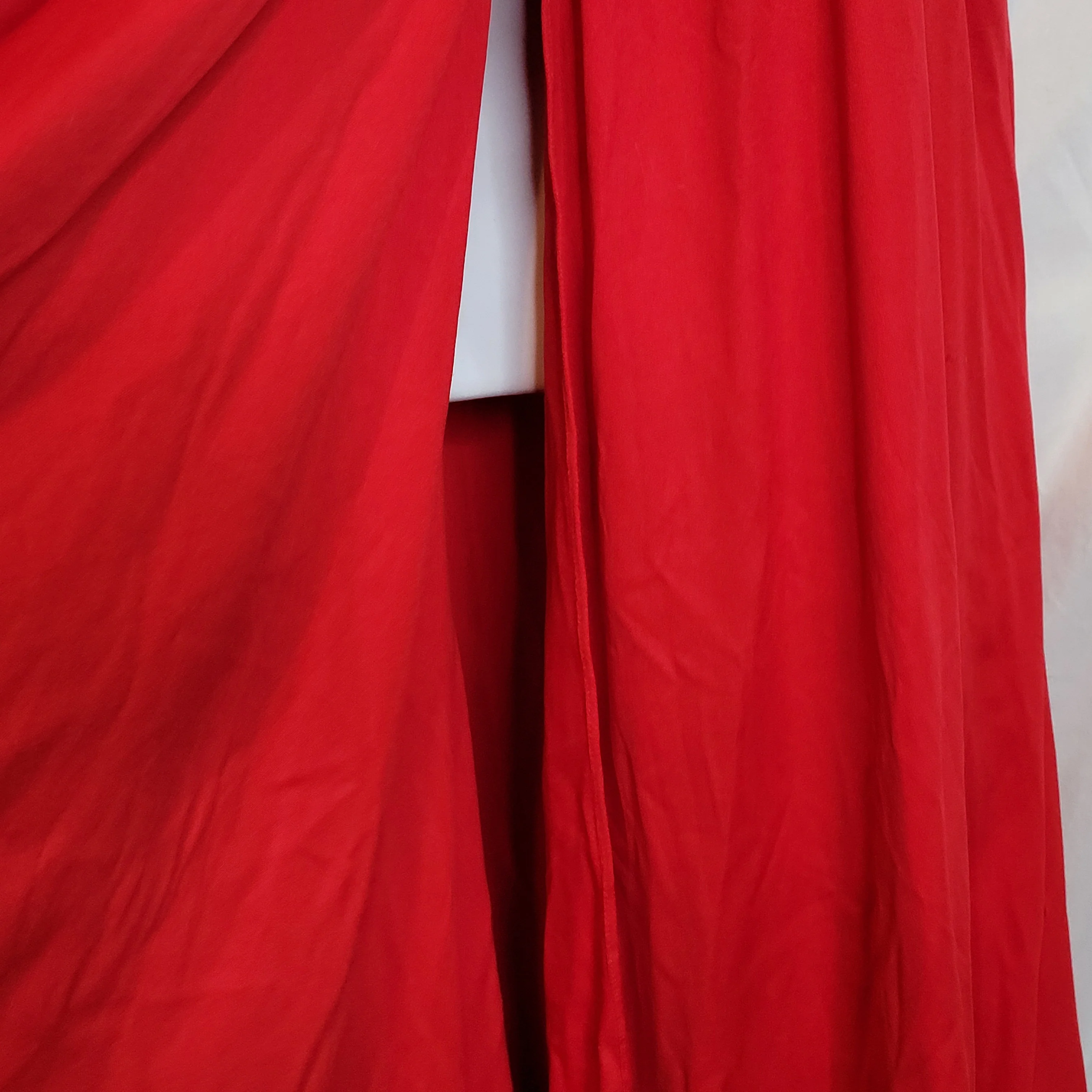 70s/80s Wrap Halter Dress Red Tie Neck High Low Hem By Bill Blass - Image 5