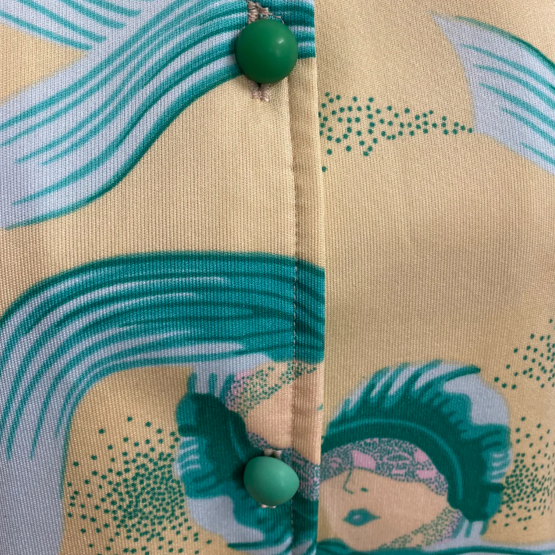 70s/80s Yellow And Green Art Deco Novelty Print Shirt - Image 3