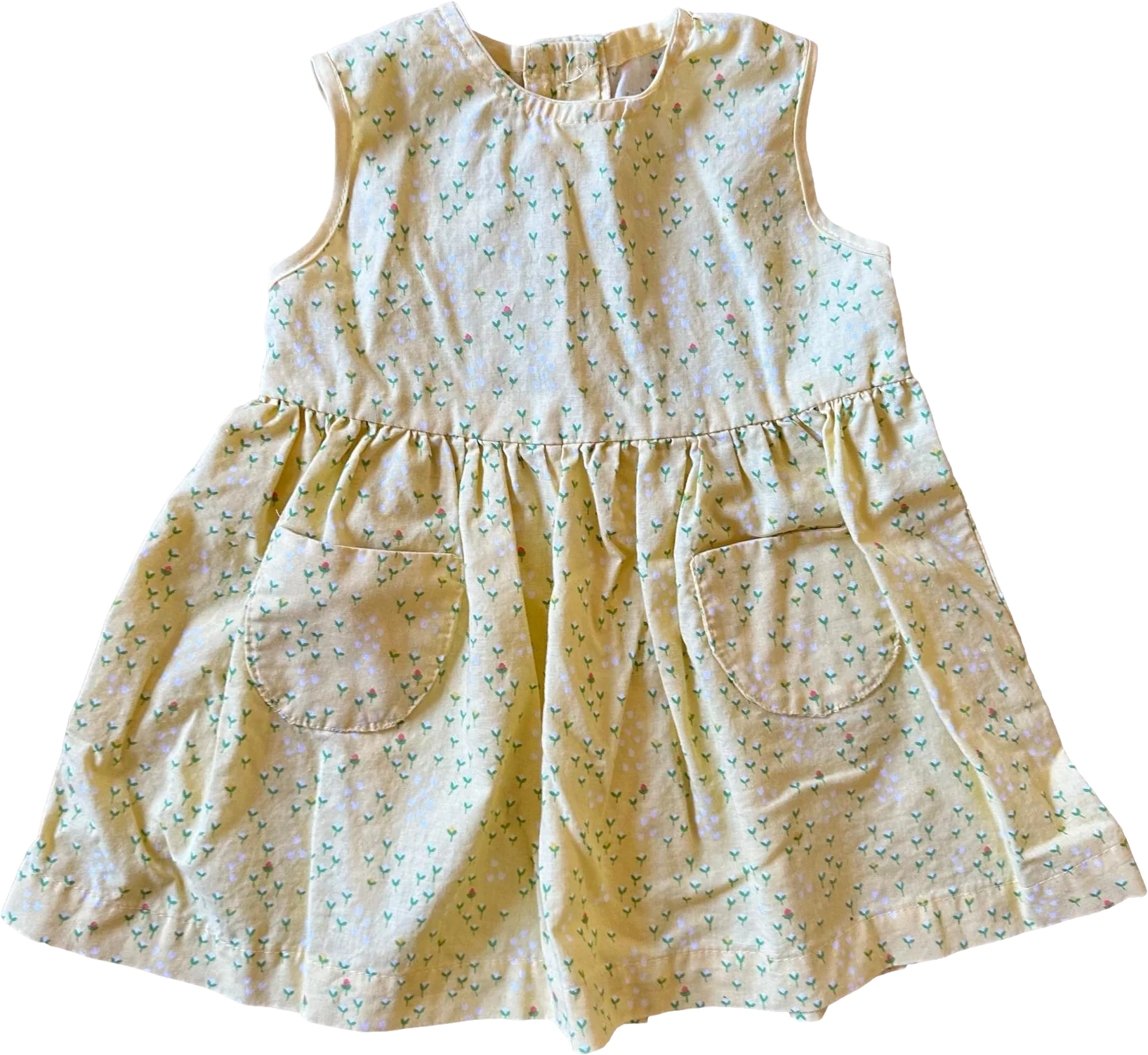 70s/80s Yellow Floral Sleeveless Dress