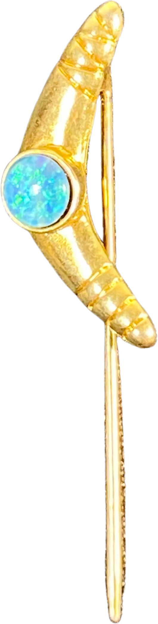 70s/80s Yellow Gold Color Boomerang And Opal Gem Stick Pin