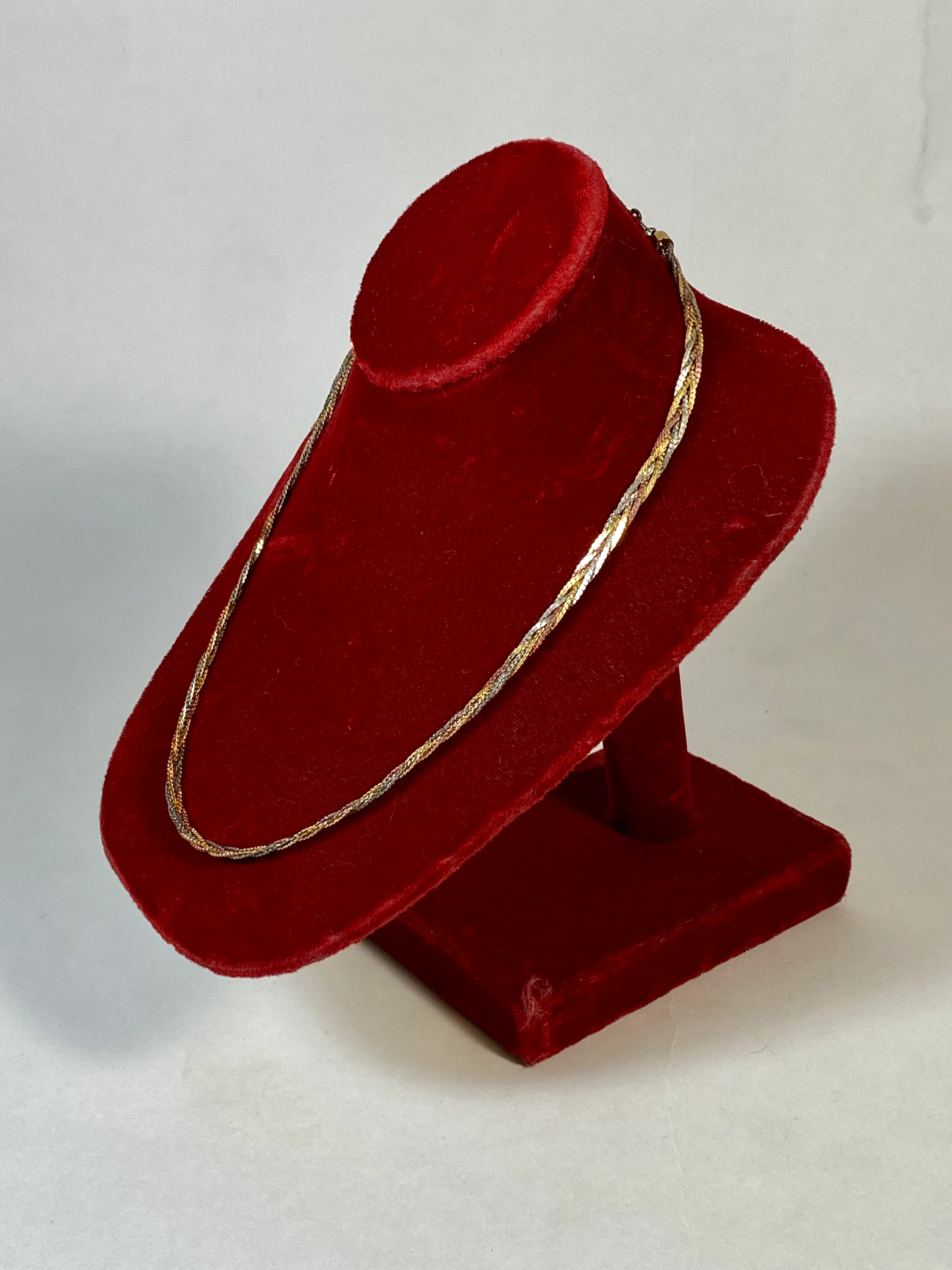 70s/80s Yellow Rose White Gold Braided 18k Plate Necklace - Image 3