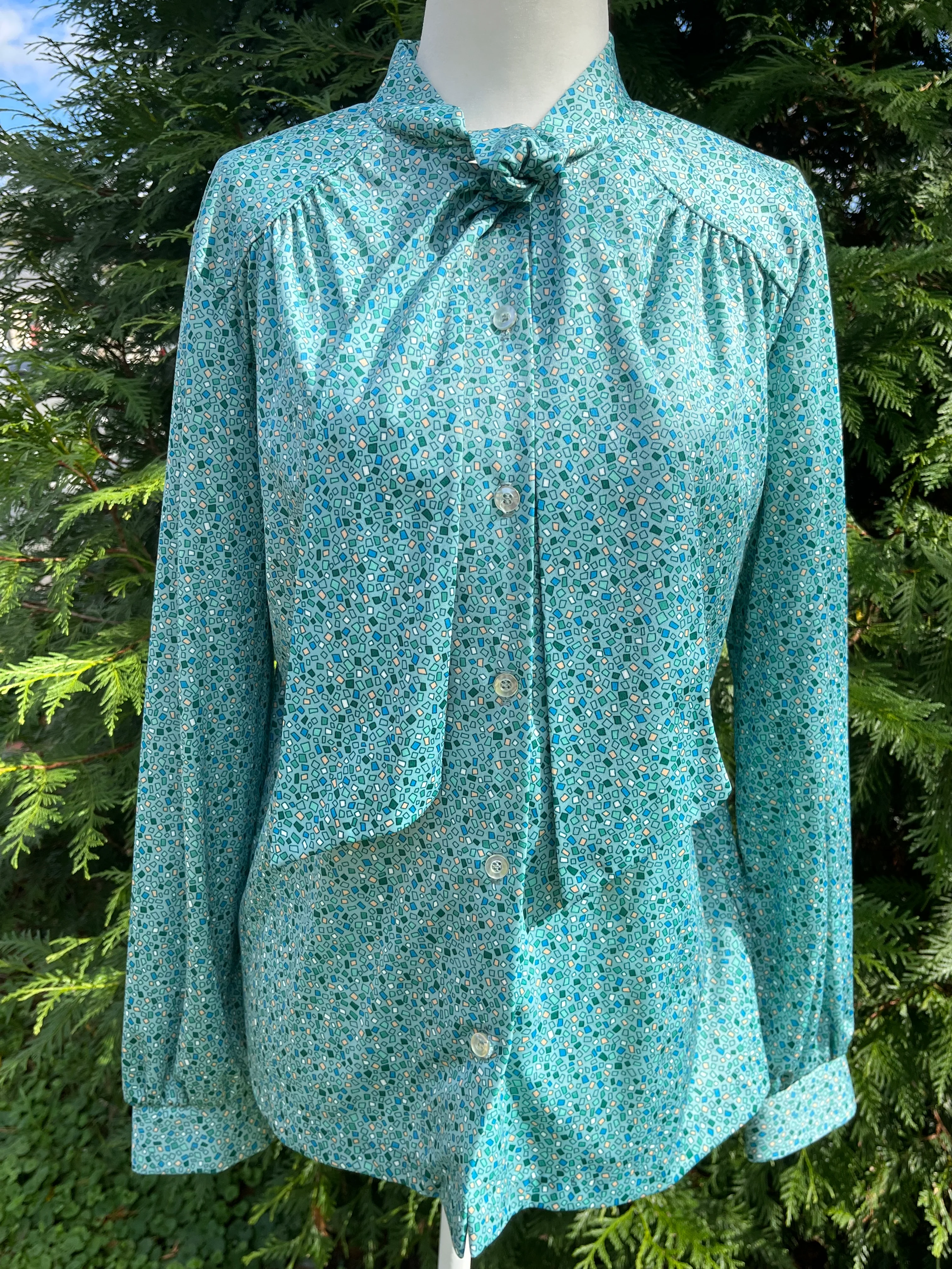 70s Abstract Blue Rectangles And Squares Blouse By Nikki - Image 4