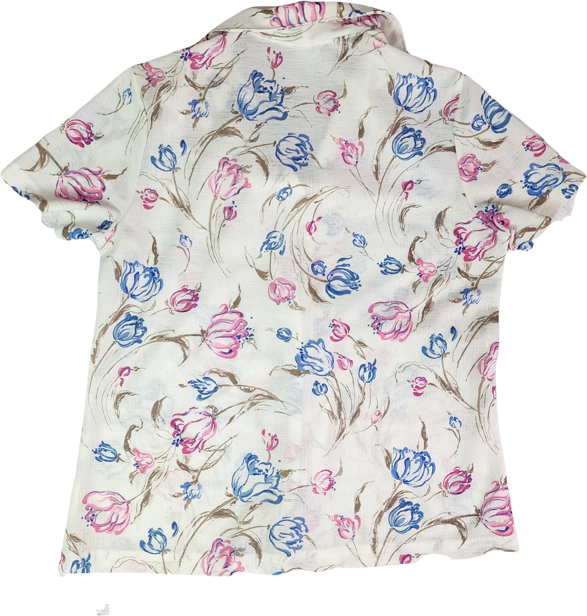 70s Abstract Tulip Print Button Up Shirt Pink Blue - Image 2
