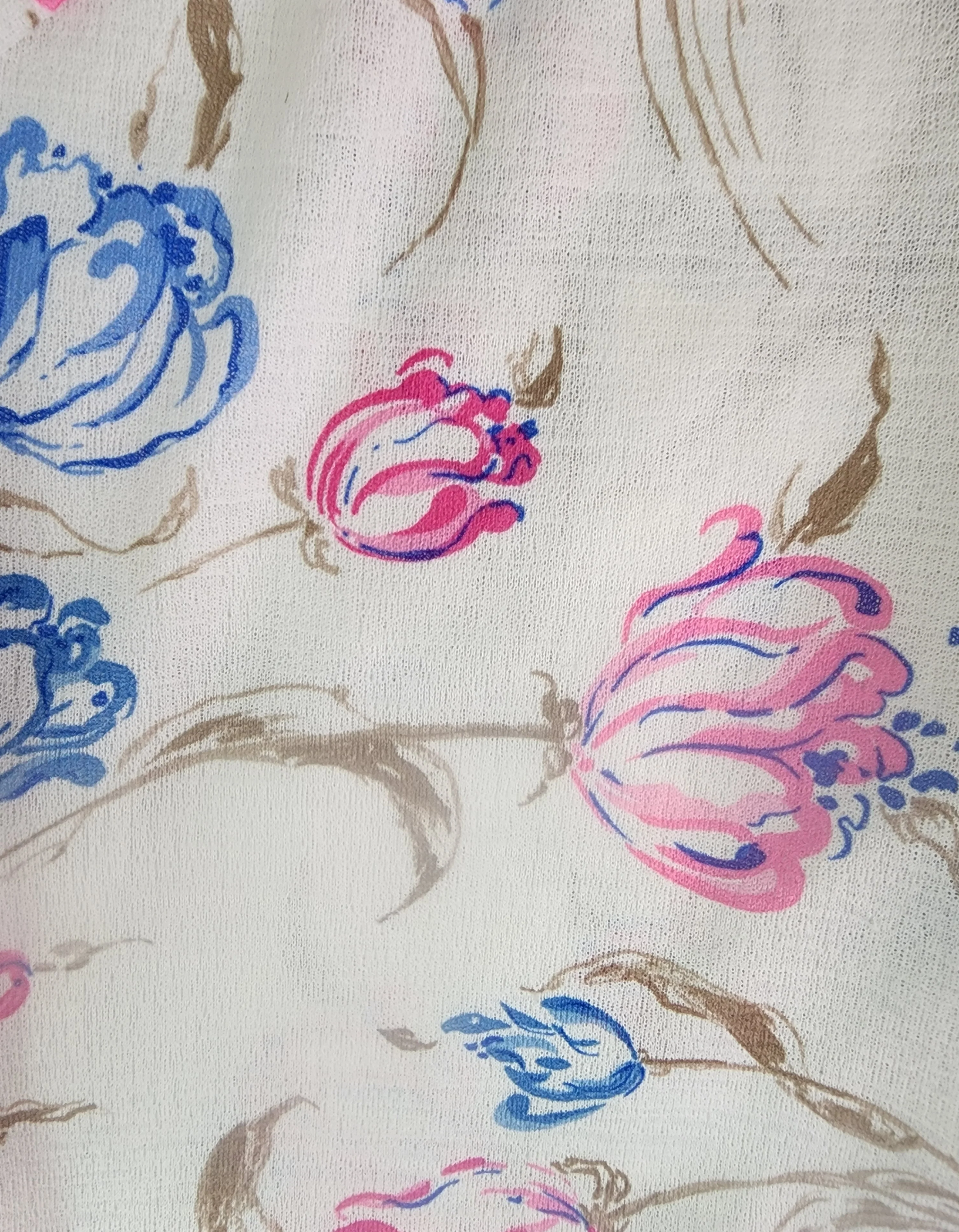 70s Abstract Tulip Print Button Up Shirt Pink Blue - Image 5