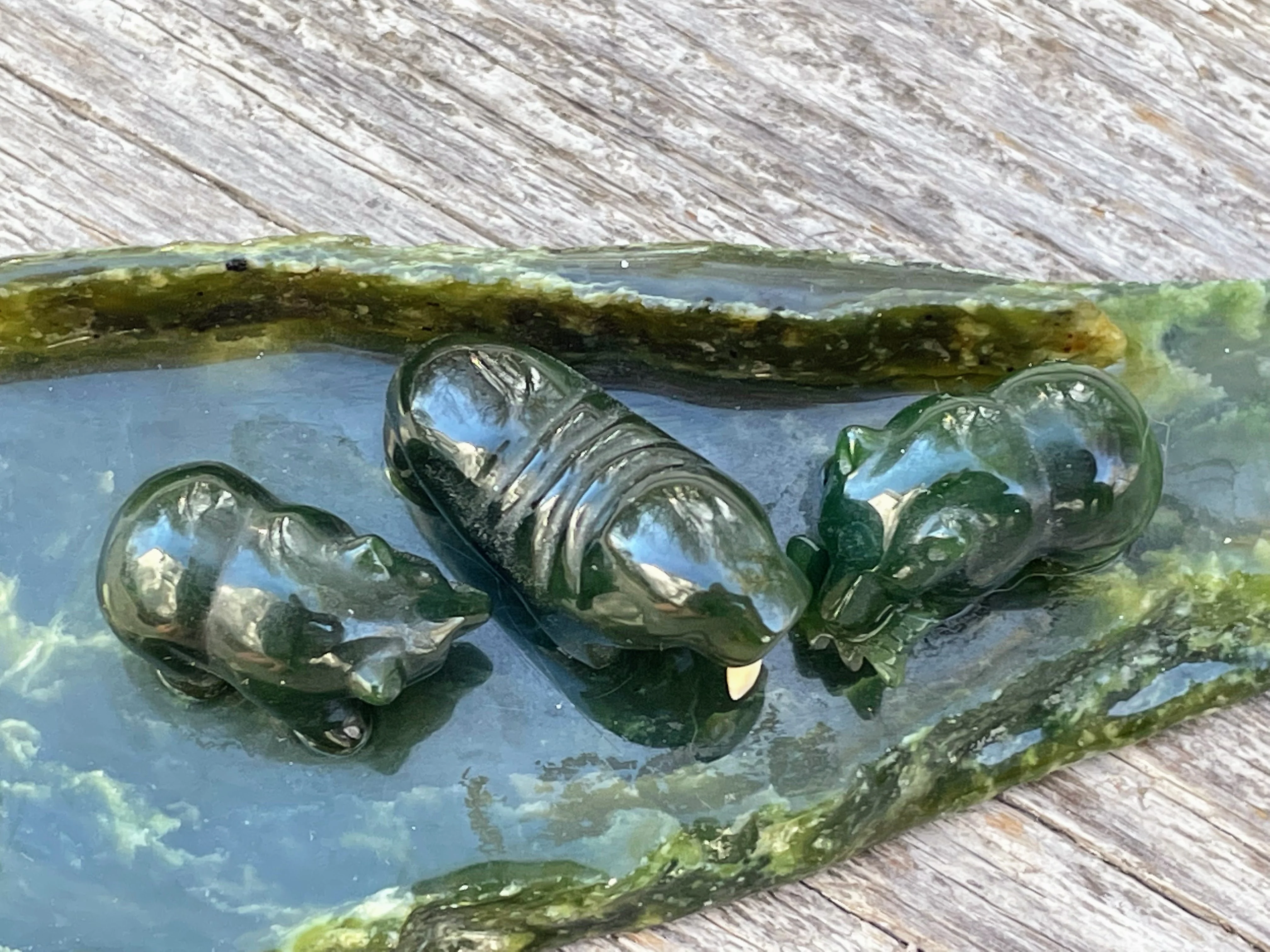 70s Alaskan Jade Sculpture Bears Walrus Artist Signed - Image 8