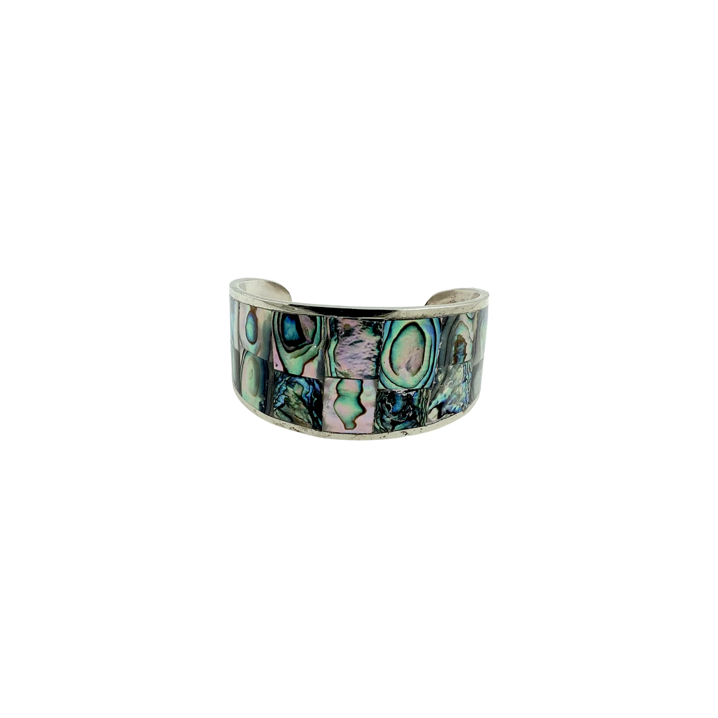 70s Alpaca Abalone Wide Unisex Cuff Bracelet By Mexico - Image 3